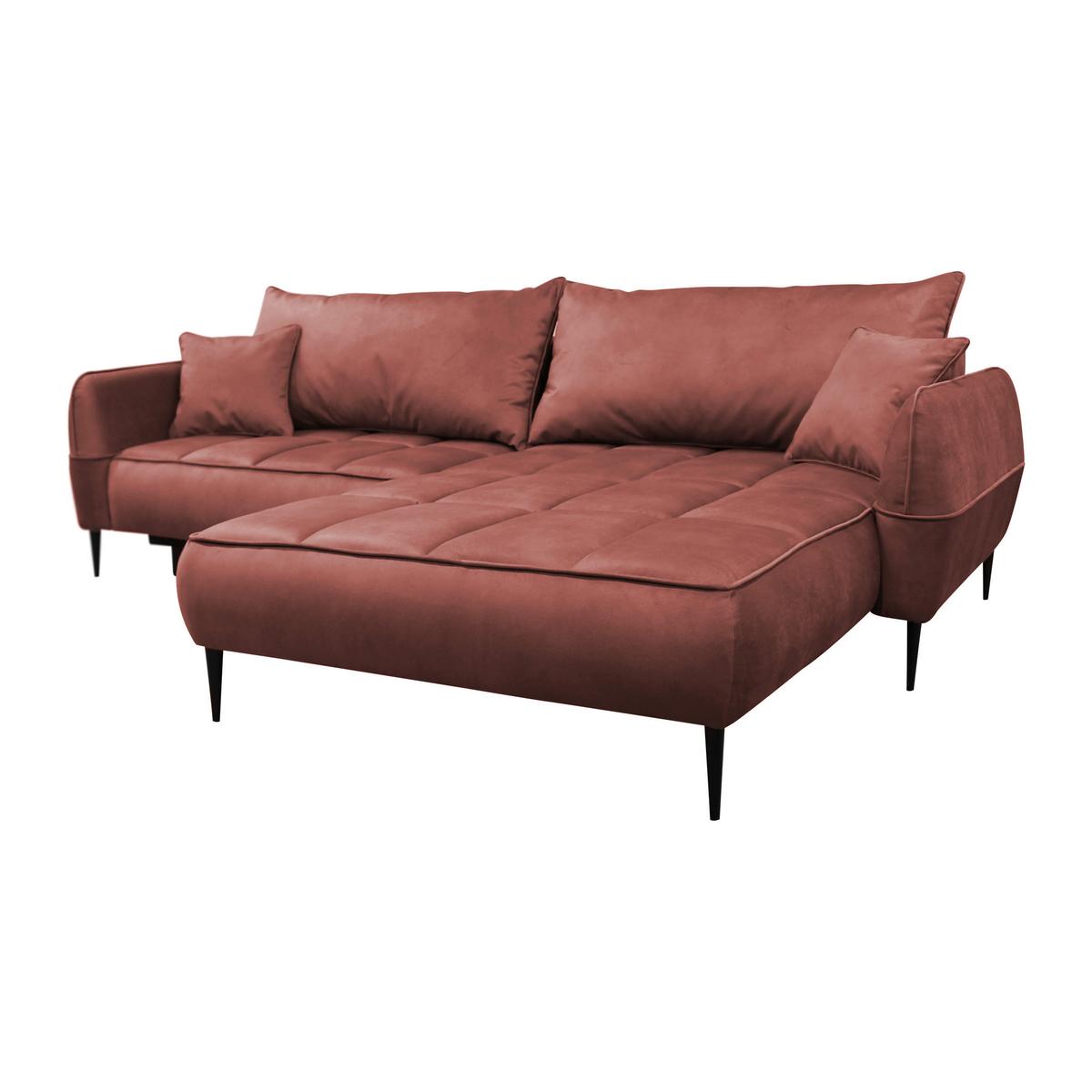 Ecksofa mit Bettkasten Letto 260x189 cm Velours Koralle - Koralle/Schwarz, Design, Textil (260/189cm) - MID.YOU