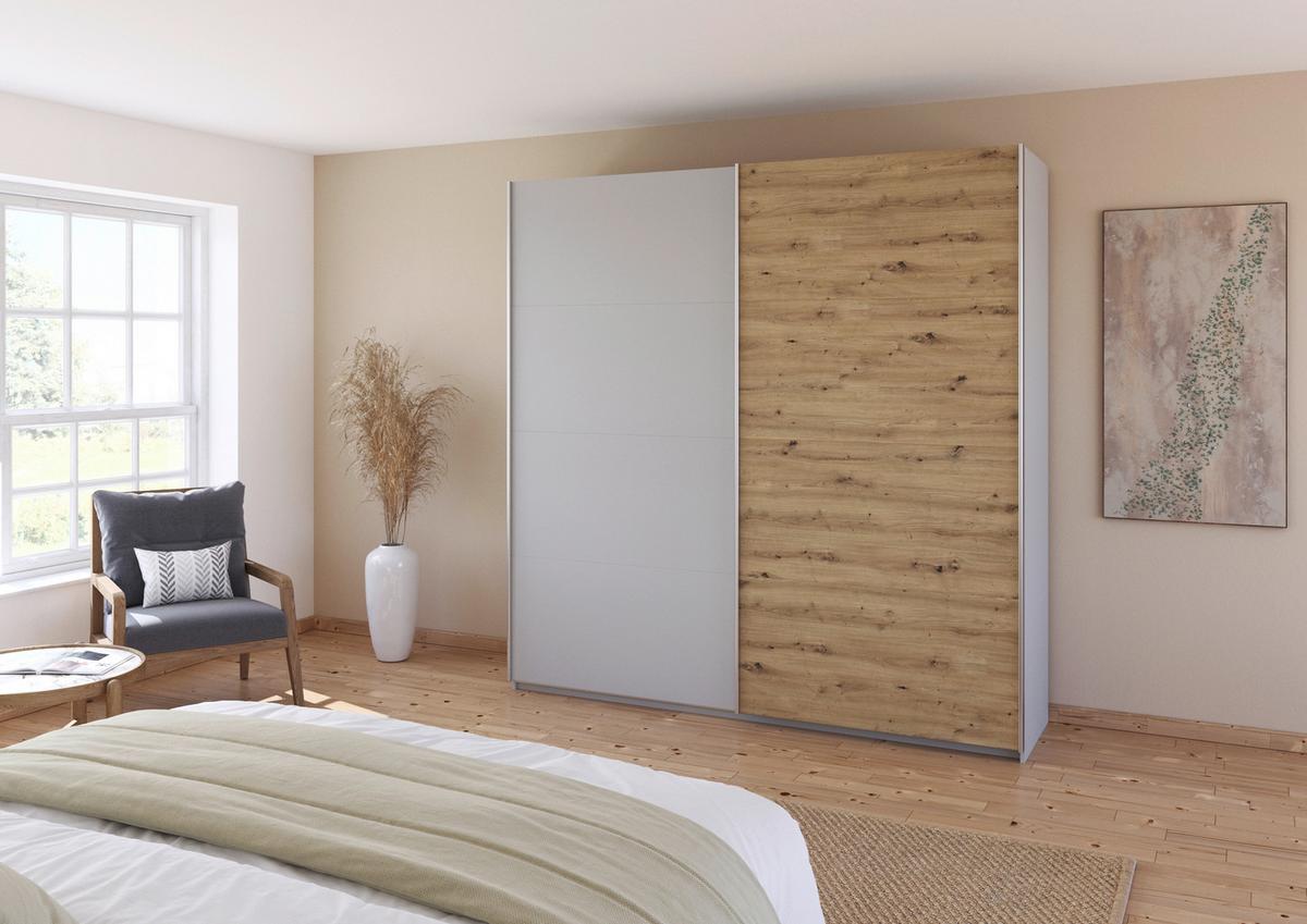 Schwebeütenschrank B: 225cm Feldkirch Seidengr/Eiche Dekor - Hellgrau/Eiche Artisan, MODERN, Holzwerkstoff (225/229/62cm)
