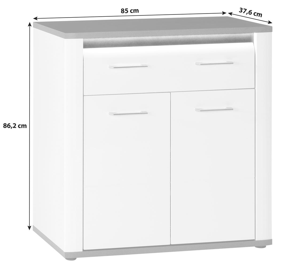 Kommode Mit Led B: 85 Cm Alassio, Alpinweiß/matera - Schwarz/Weiß, MODERN, Holzwerkstoff (85/86,2/37,6cm) - Luca Bessoni