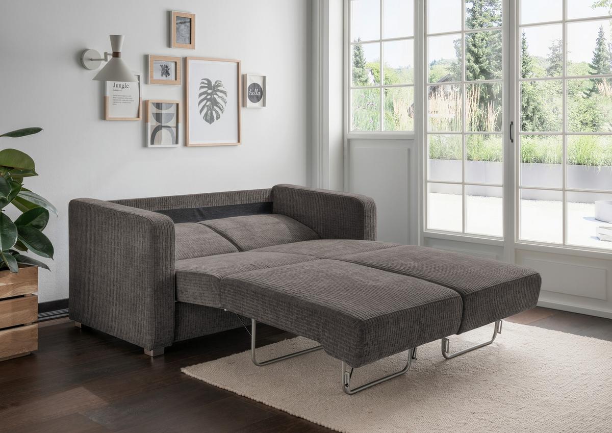Schlafsofa Mia Braun, Grau, B:159 cm - Chromfarben/Braun, Basics, Textil (159/88/87cm) - Livetastic