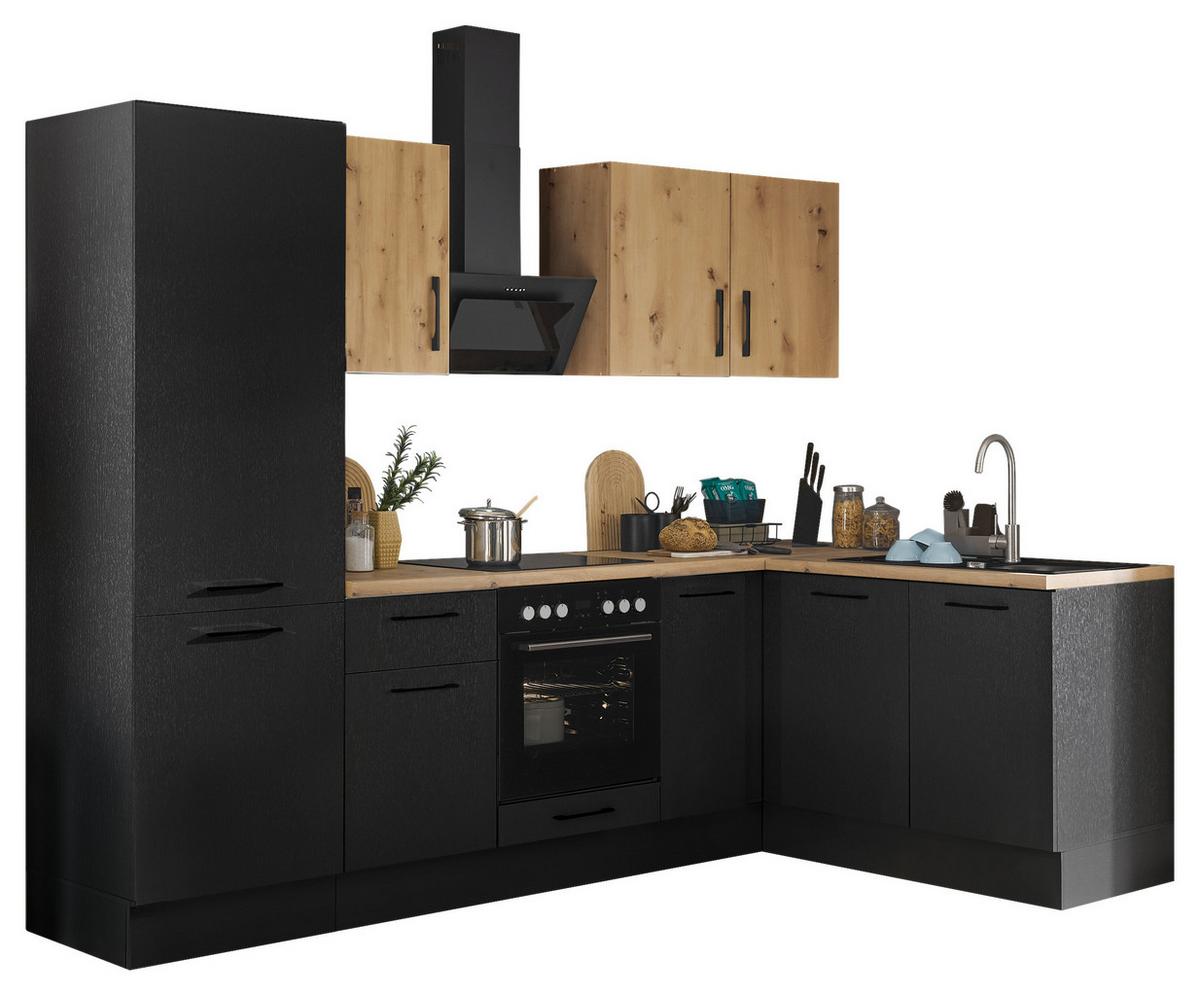 Eckküche Turin Schwarz/eiche Dekor 270x165 Cm - Schwarz/Eiche Artisan, Basics, Holzwerkstoff (270/165cm) - MID.YOU