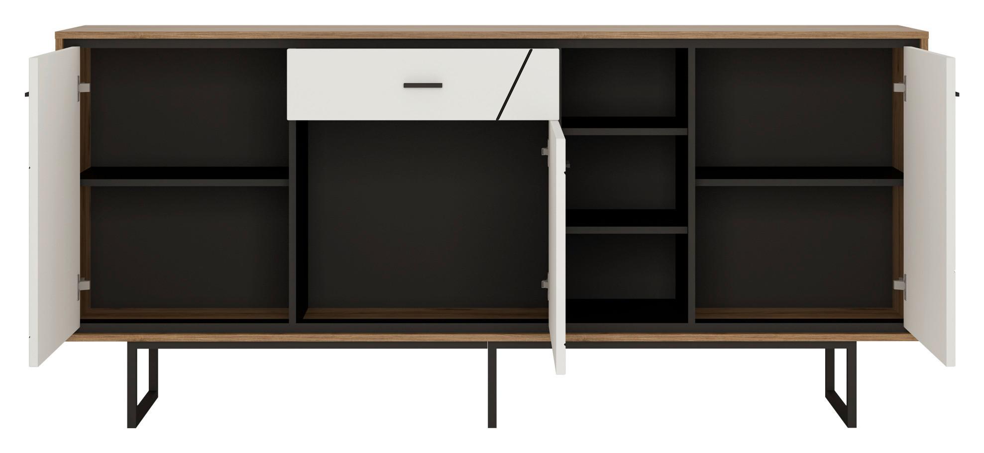 Kommode Brolo Catania Eiche/Schwarzb:197,3cm - MODERN, Holzwerkstoff (197,3/90,3/40cm)