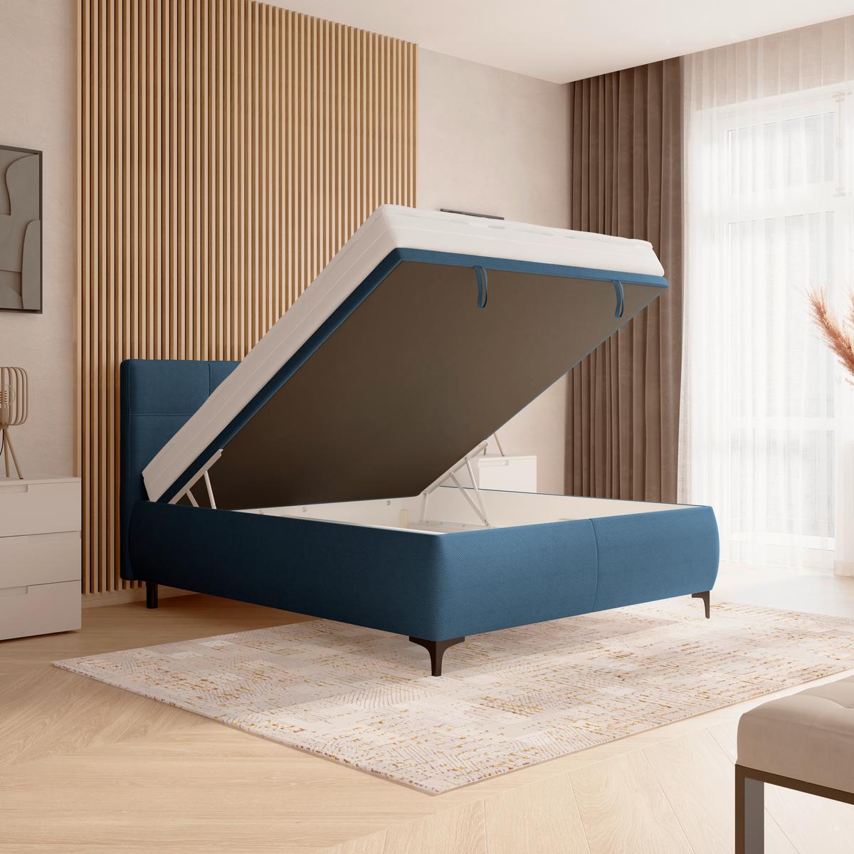 Polsterbett Zeni 140 - Schwarz/Dunkelblau, KONVENTIONELL, Holz/Textil (140/200cm)