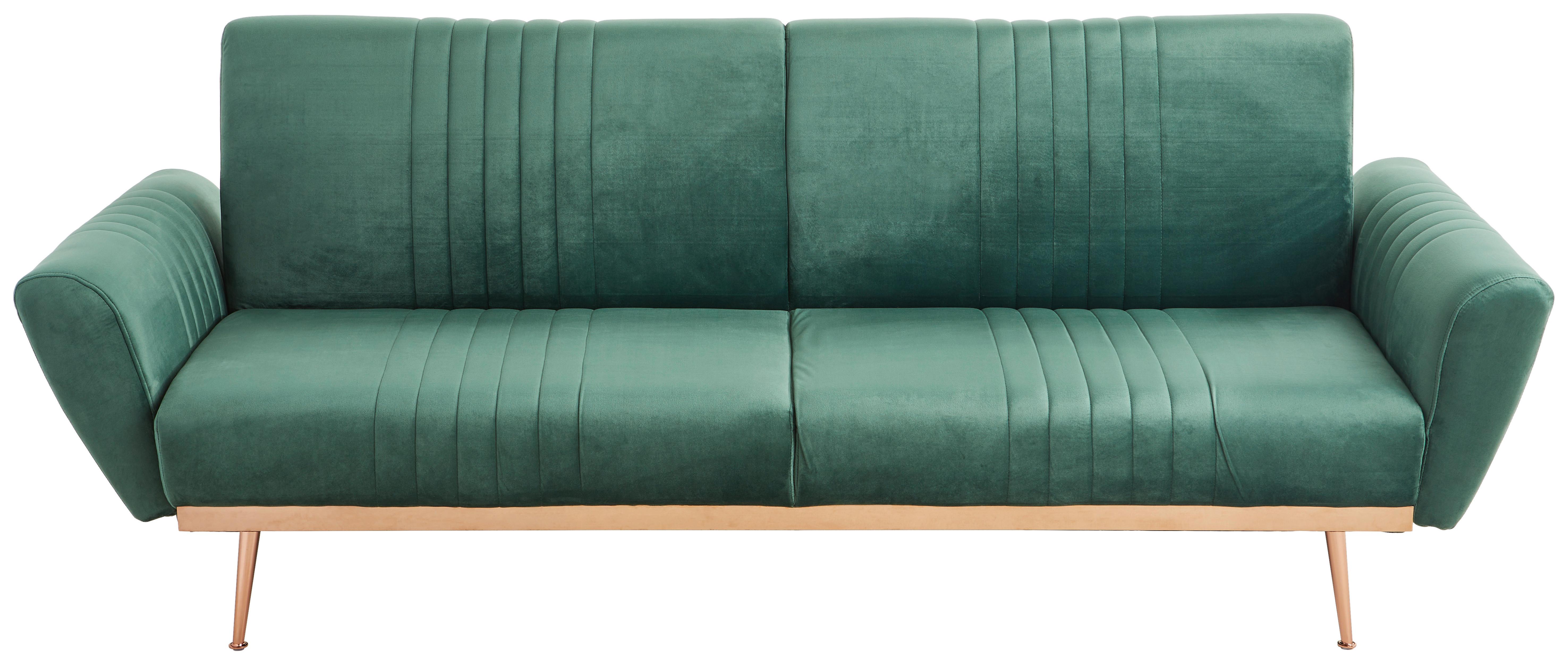 3er-Sofa mit Schlaffunktion Marlene Klappbar Grün Samt - Roségold/Goldfarben, MODERN, Holz/Textil (209/85/83cm) - MID.YOU