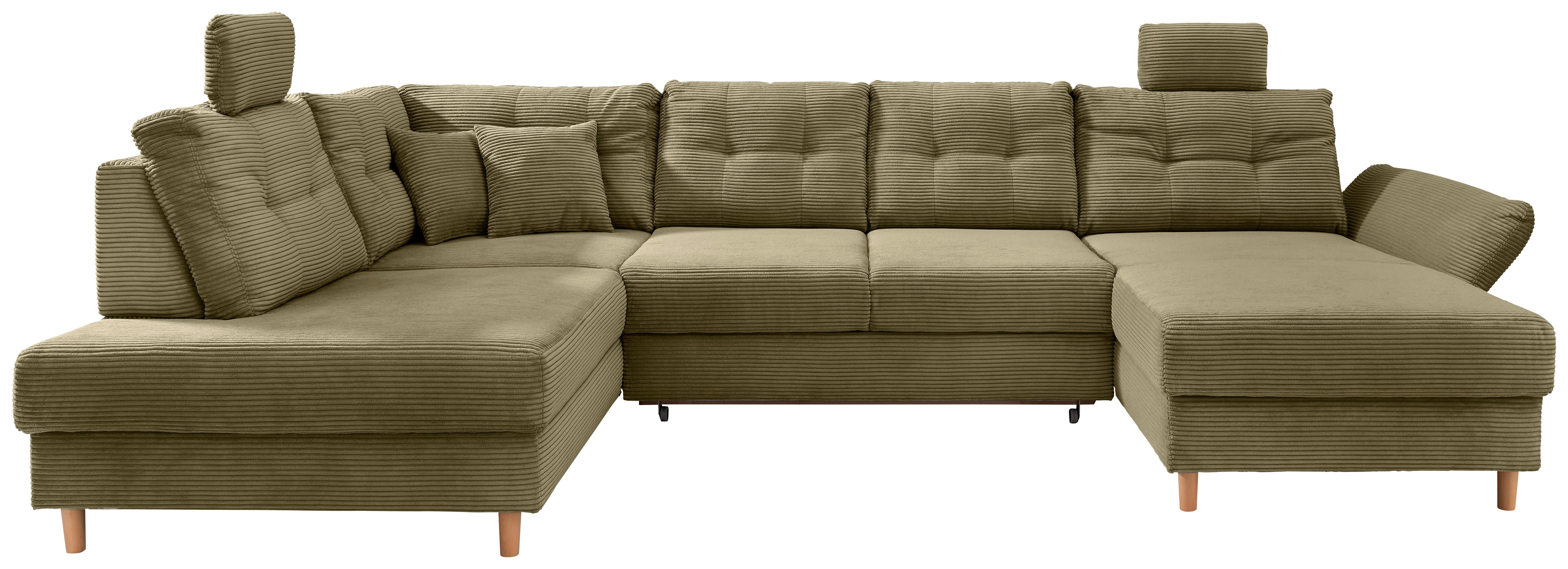 Wohnlandschaft Brizzini Mit Schlaffunktion, Olivgrün - Naturfarben/Olivgrün, MODERN, Textil (206/338-352/176cm) - Livetastic