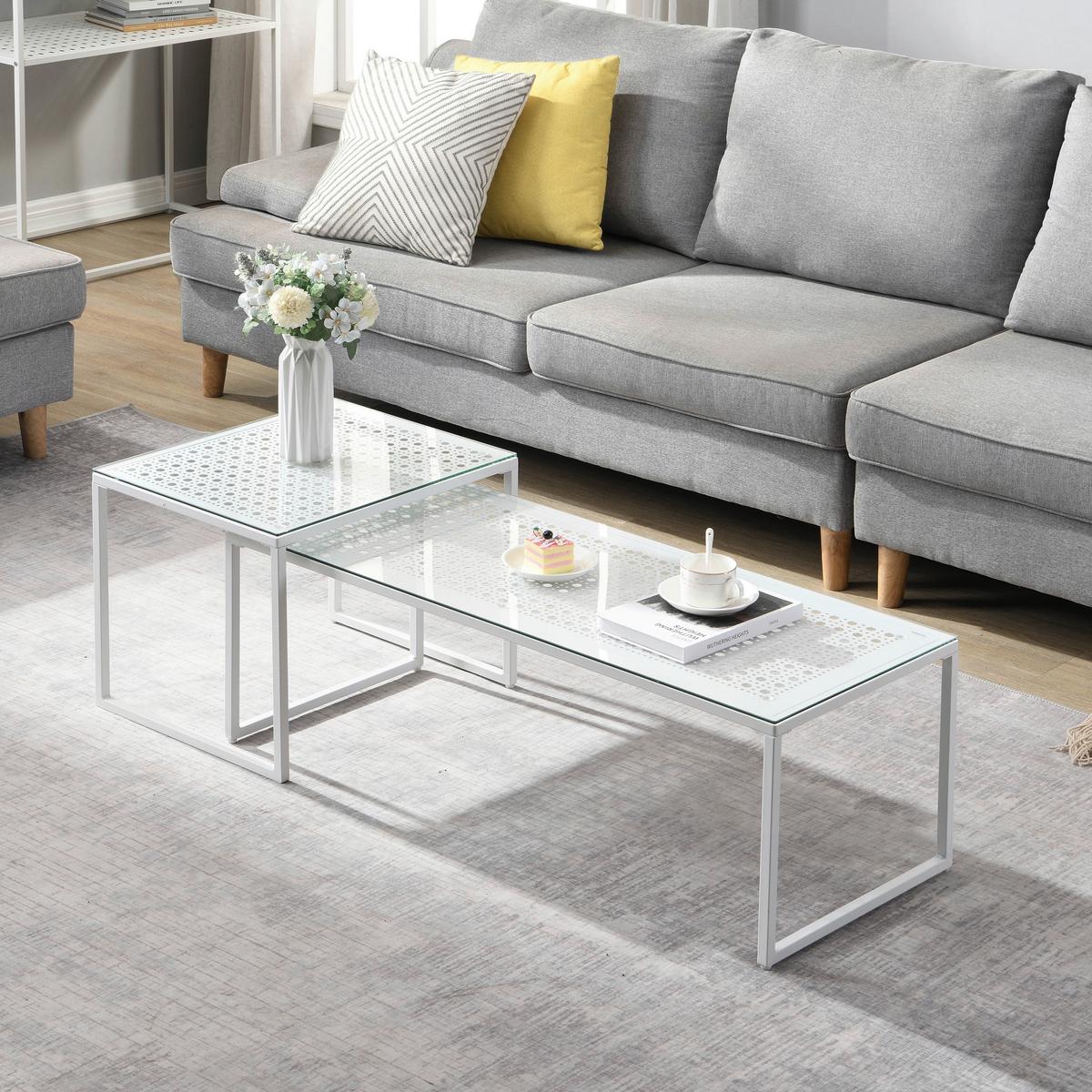 SATZTISCH Weiß 2-teilig - Weiß, Design, Glas/Metall (100/40/35cm) - MID.YOU