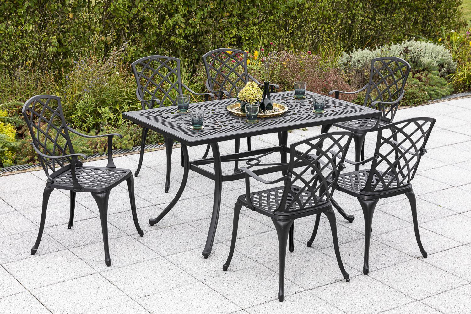 Gartensessel Rhodos Aluminium Graphit - Graphitfarben, ROMANTIK / LANDHAUS, Metall (50/55/88cm) - Gardenson