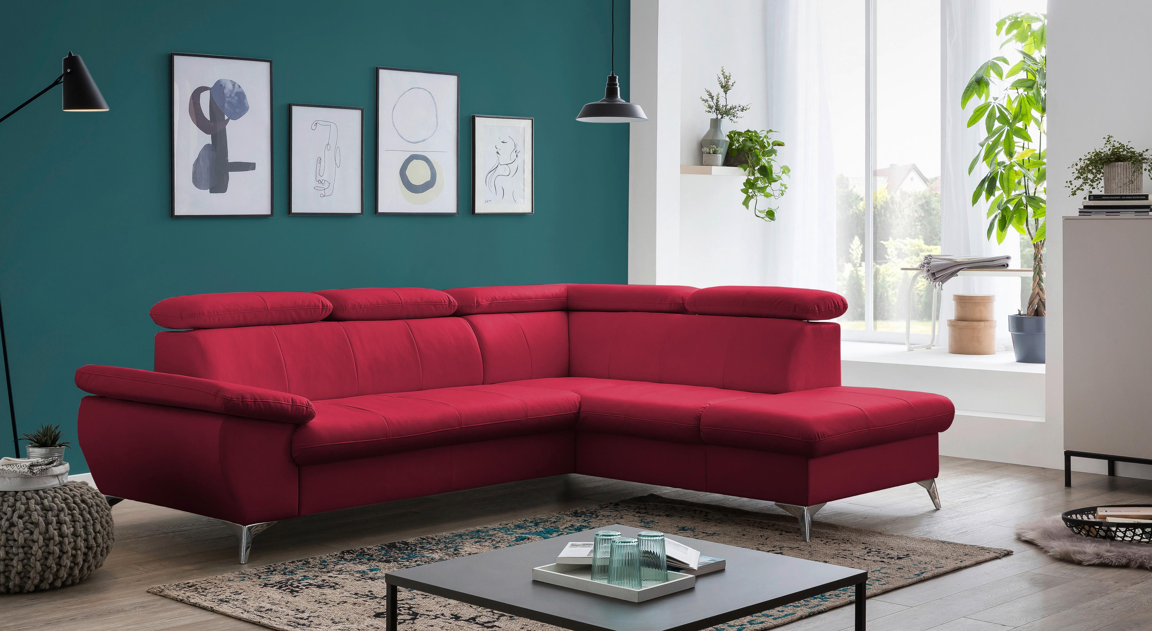 Ecksofa Mit Schlaffunktion Und Bettkasten Gisele Rot - Chromfarben/Rot, KONVENTIONELL, Textil (256/209cm) - Livetastic
