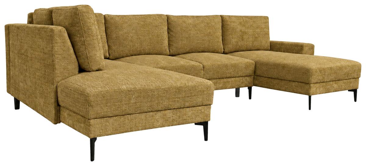 Wohnlandschaft Arizona mit Schlaffunktion, Webstoff gelb - Gelb/Schwarz, KONVENTIONELL, Textil (196/339/165cm)