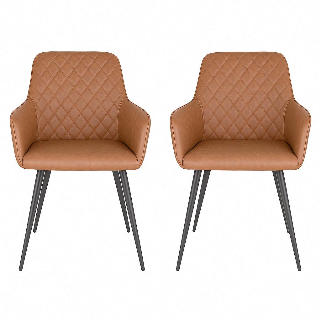 Armlehnstuhl-Set Harbo Cognac B: 57 cm - Cognac/Schwarz, MODERN, Textil/Metall (57/87/65cm) - MID.YOU