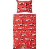 Bettwäsche Tim 140/200cm Rot/Feuerwehrdessin - Rot, KONVENTIONELL, Textil