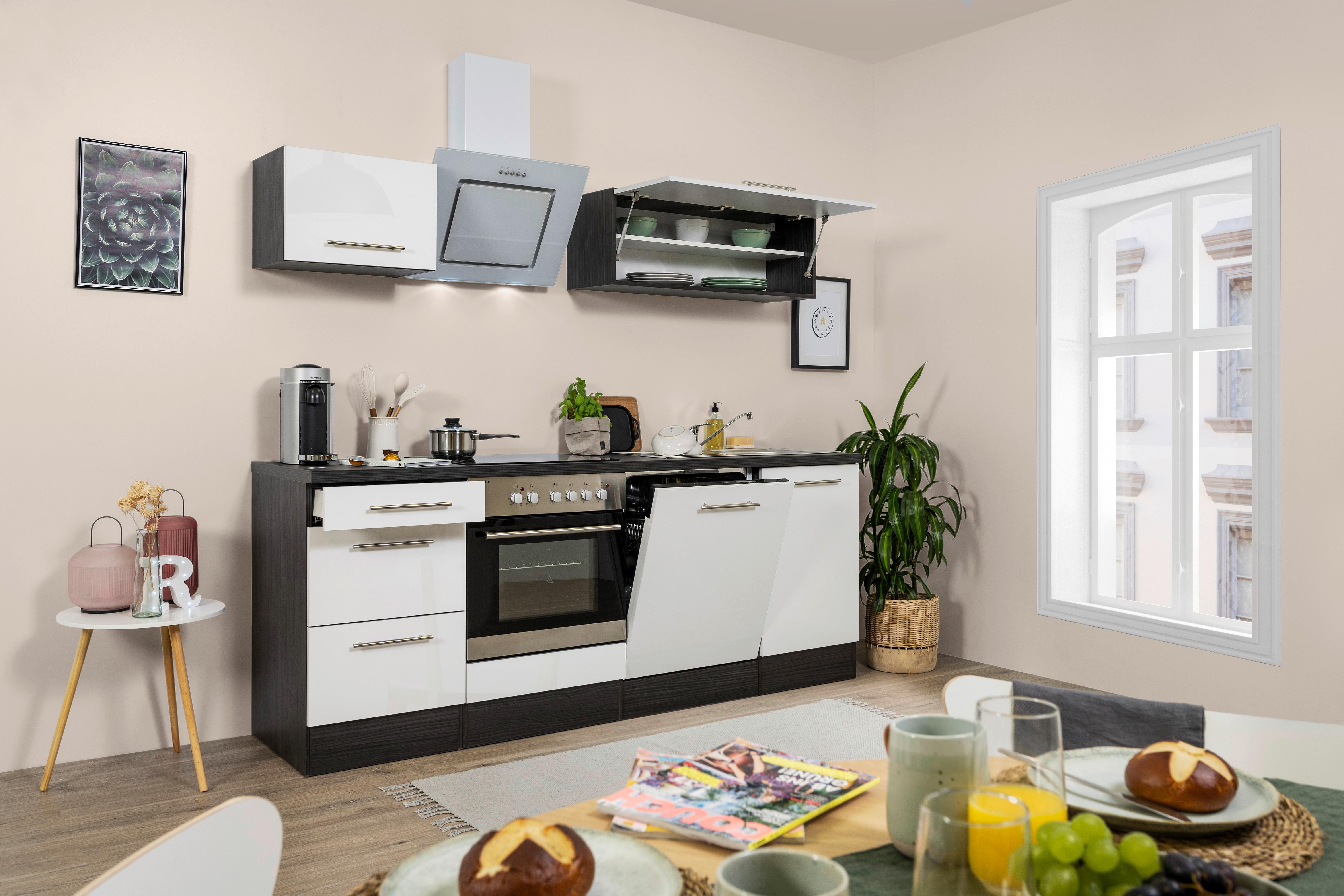 Küchenzeile Respekta Rp220ewc mit Geräte 220 cm Grau/Weiß - Weiß/Grau, Basics, Holzwerkstoff (220cm) - Respekta