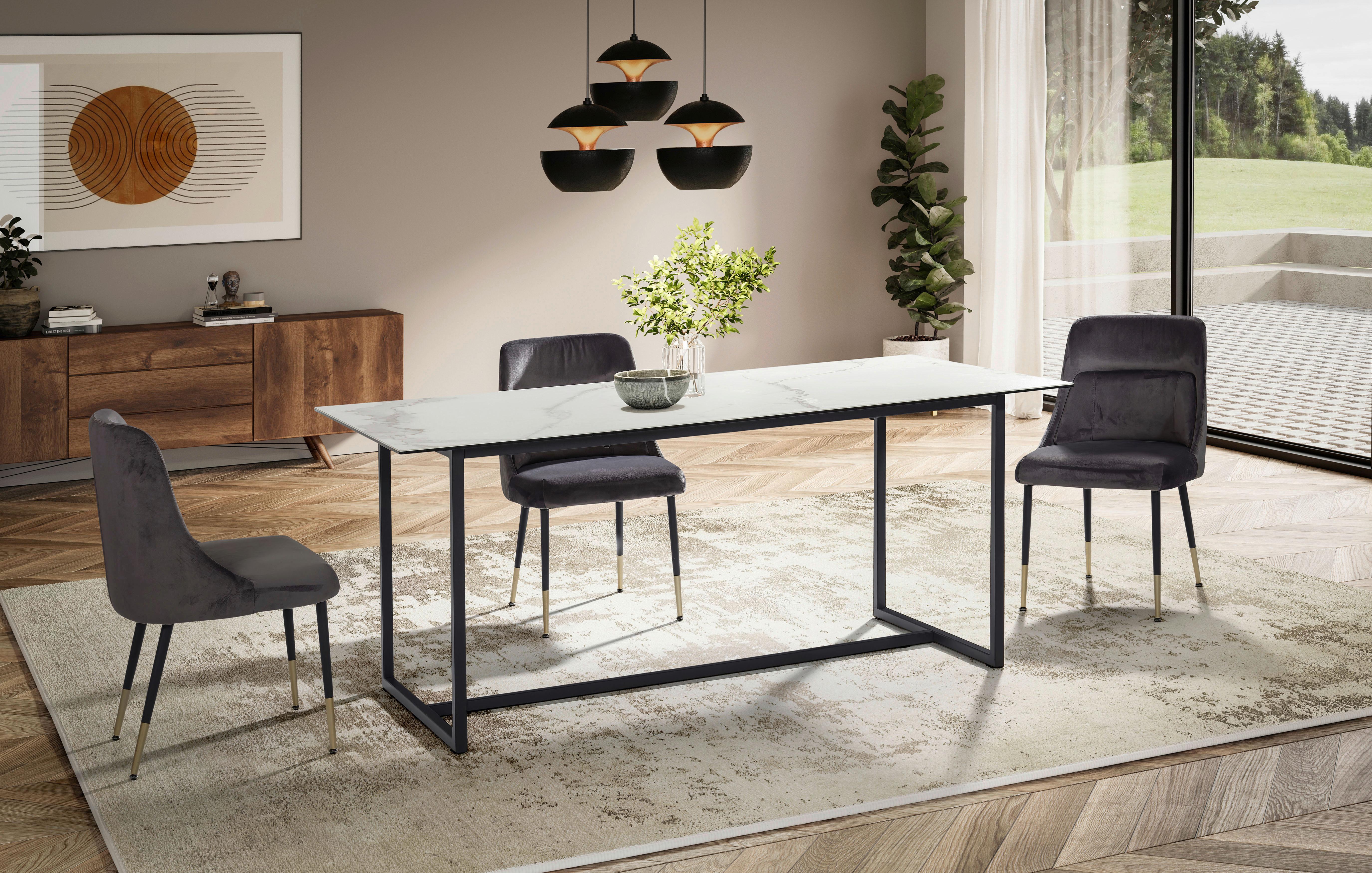 Esstisch Weiß, L: 180 cm - Schwarz/Weiß, Design, Keramik/Metall (180/90/76cm) - MID.YOU