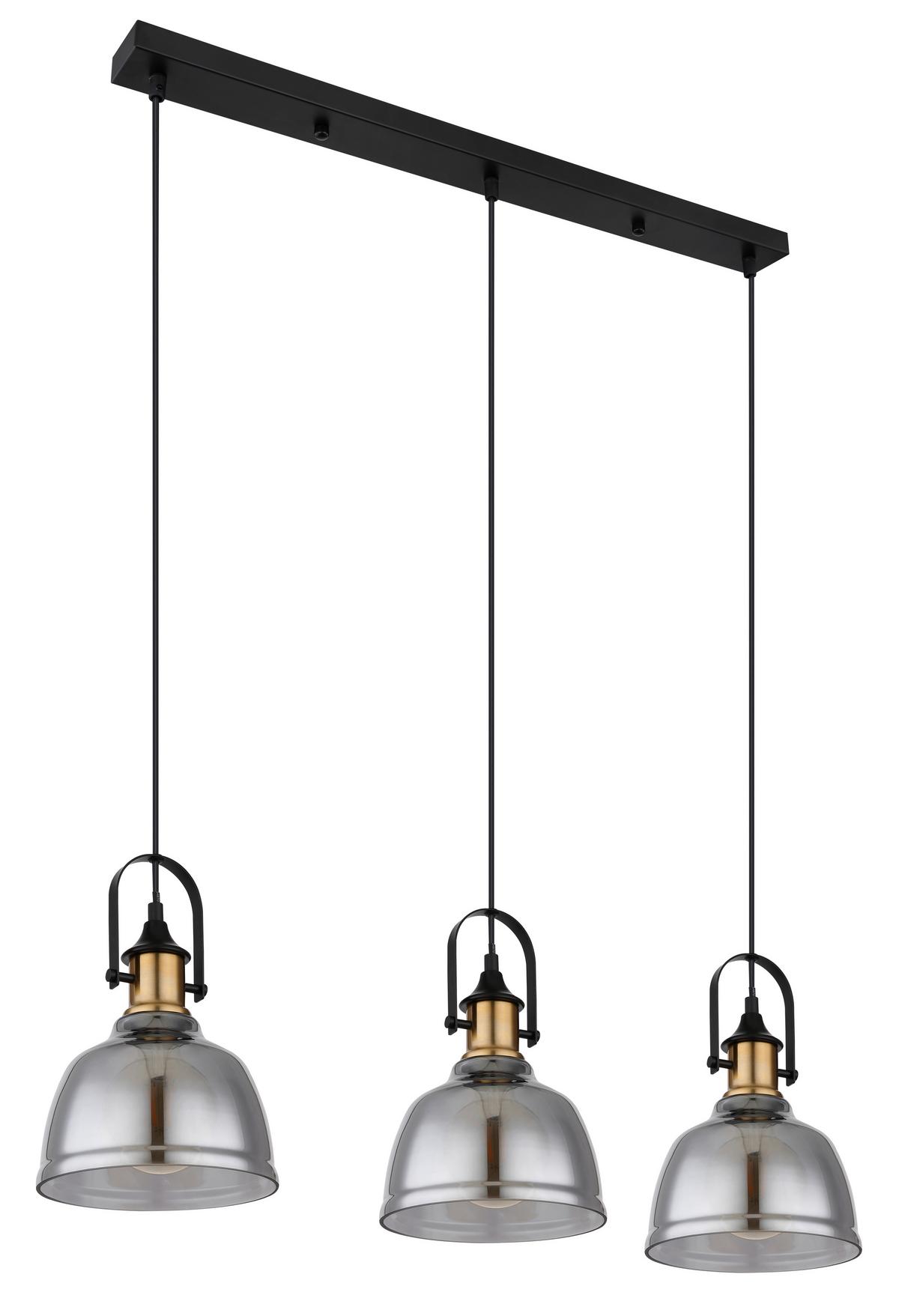 Hängeleuchte H: 120 cm 3-Flammig - Messingfarben/Schwarz, Design, Glas/Metall (83,5/20cm) - Globo