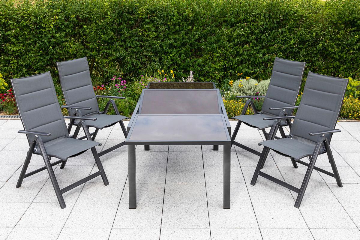 Gartentisch Ausziehbar Metall/glas L 120-180 Cm - Graphitfarben/Braun, MODERN, Glas/Metall (120-180/90/75cm) - Gardenson
