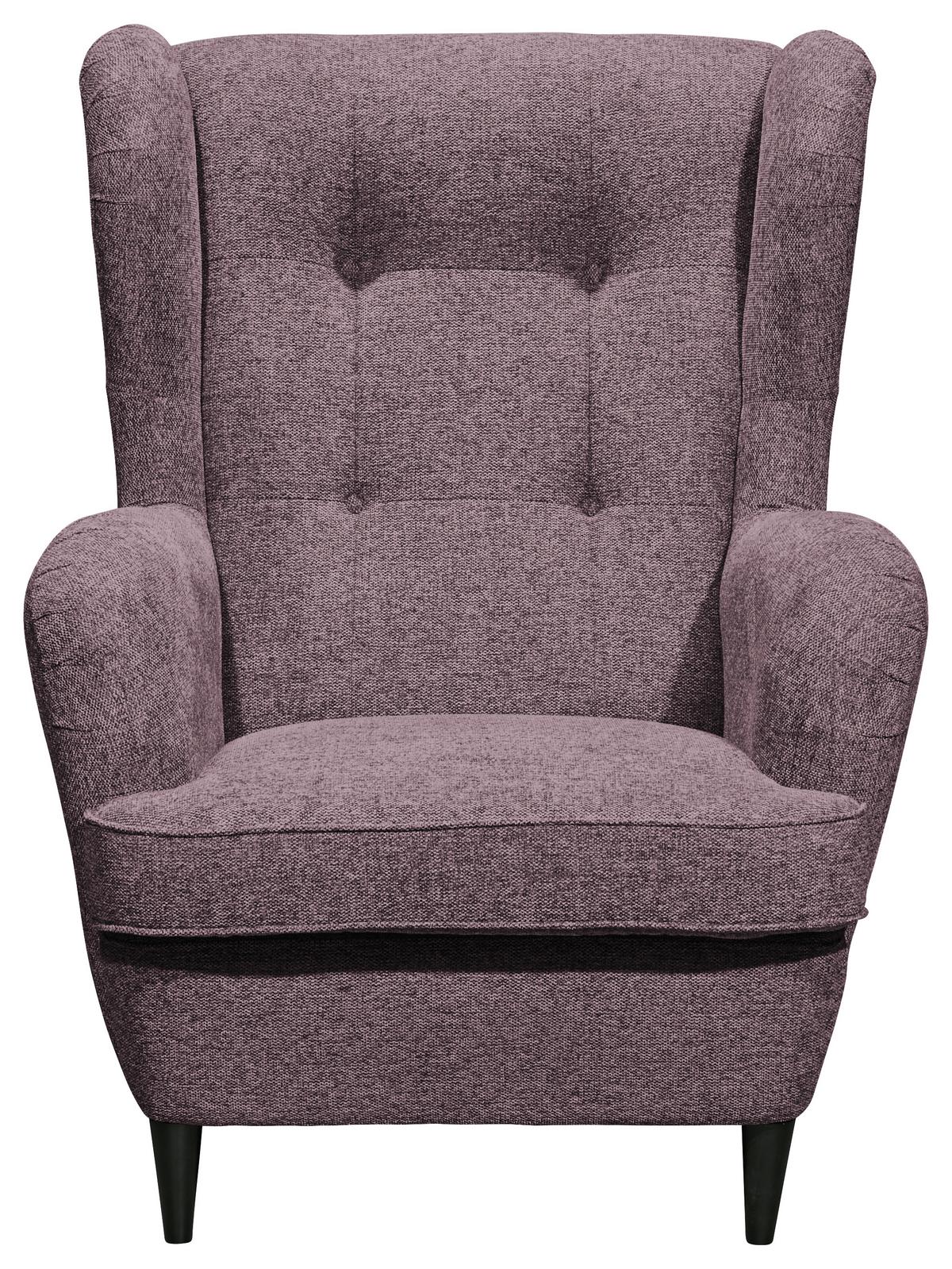 Ohrensessel Oskar Webstoff Aubergine - Aubergine/Schwarz, Basics, Holzwerkstoff/Textil (78/102/98cm) - MID.YOU