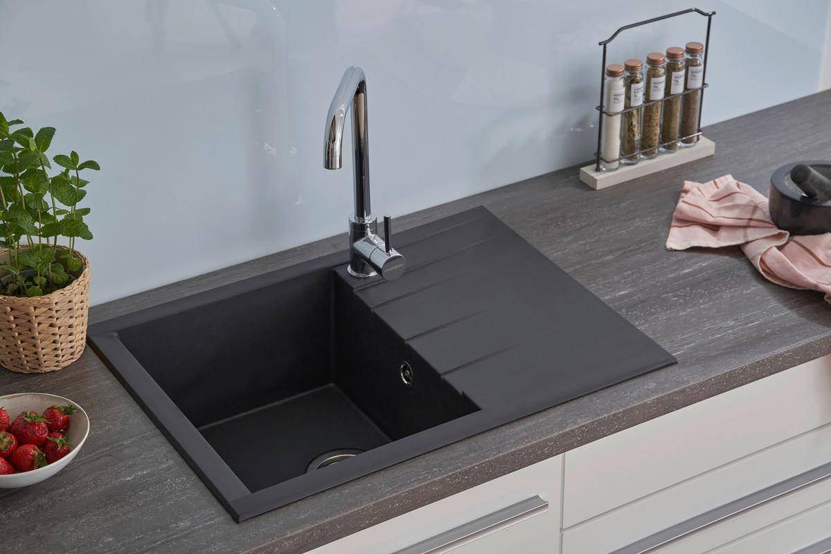 Spüle Houston Schwarz 62x21 Cm - Schwarz, Basics, Glas/Kunststoff (62/21/50cm) - Respekta