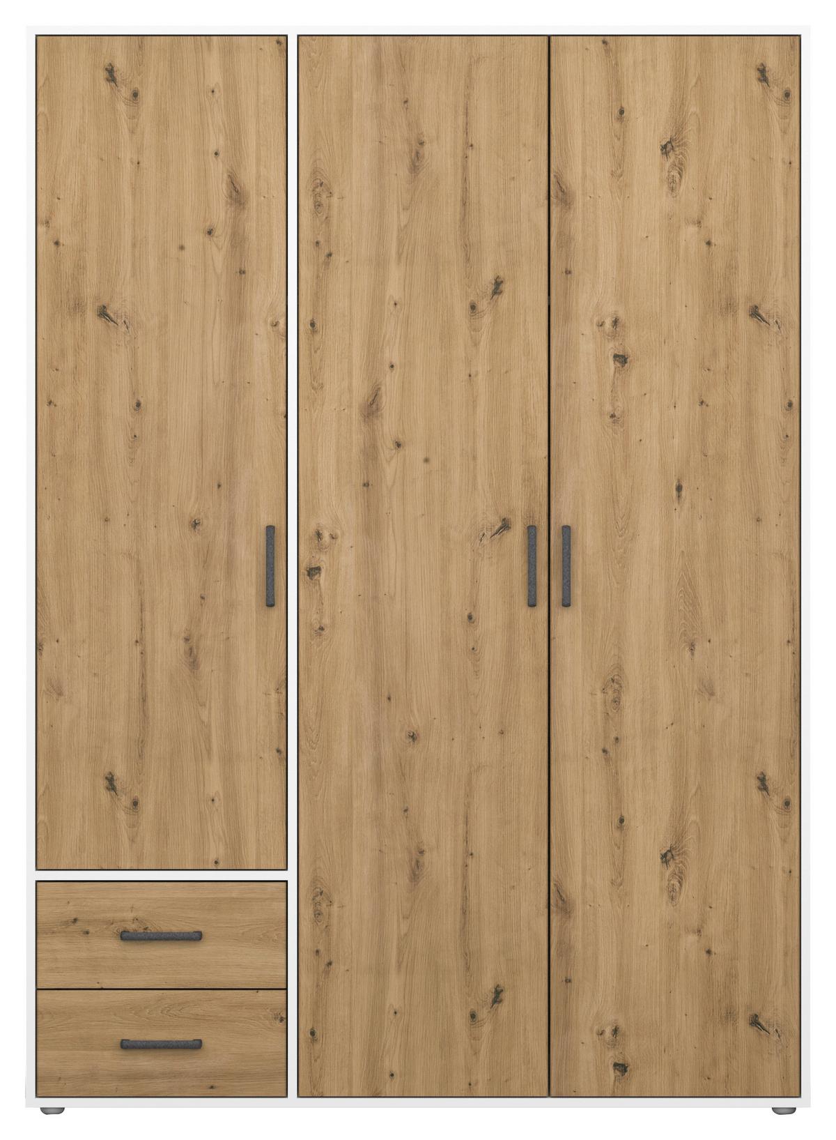 Drehtürenschrank Voyager Weiß,eiche Artisan B: 140 cm - Eiche Artisan/Weiß, MODERN, Holzwerkstoff (140/194/53cm) - Rauch Möbel