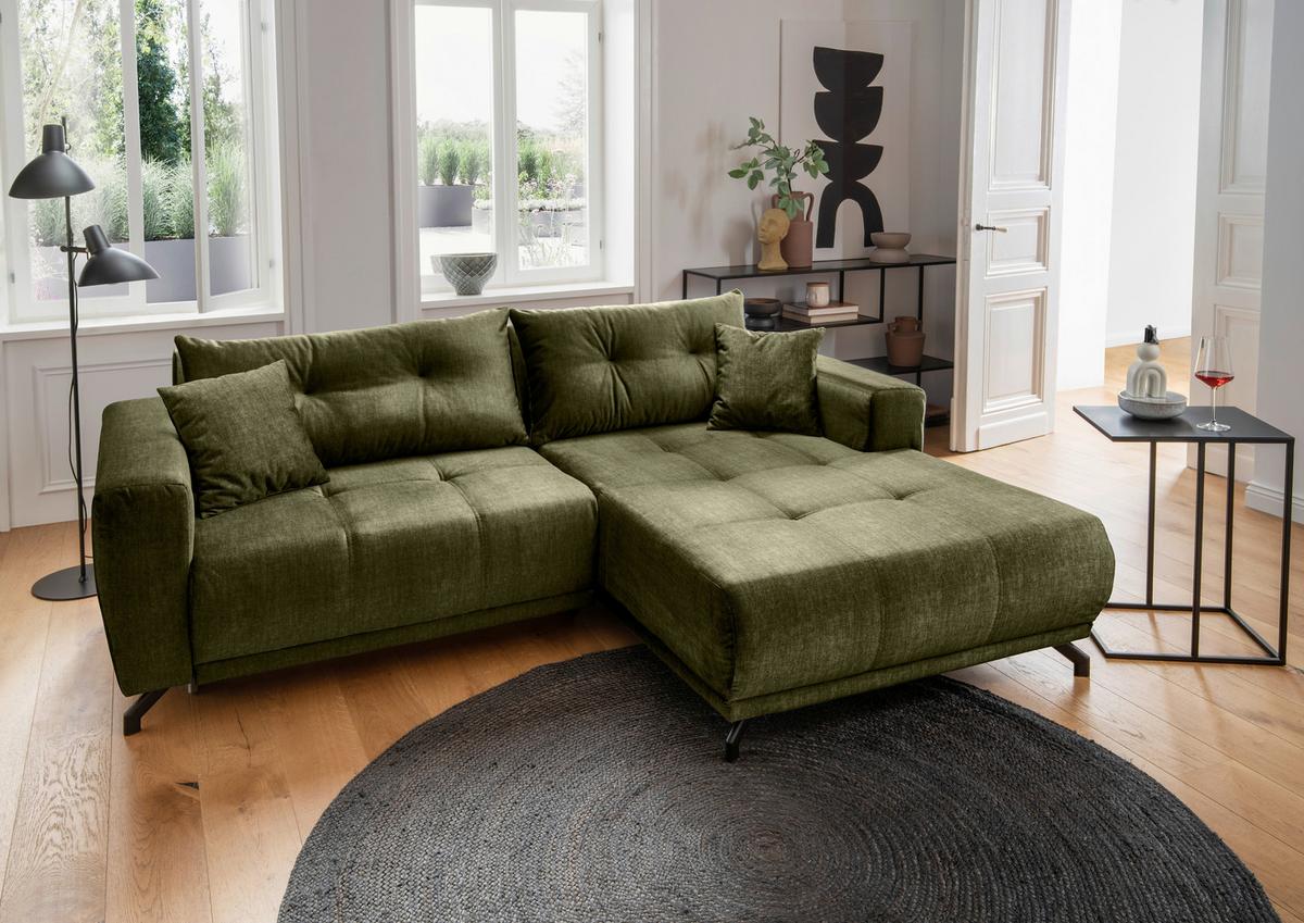 Ecksofa Restato, Grün S: 246x177 cm - Schwarz/Grün, MODERN, Textil (246/177cm) - MID.YOU