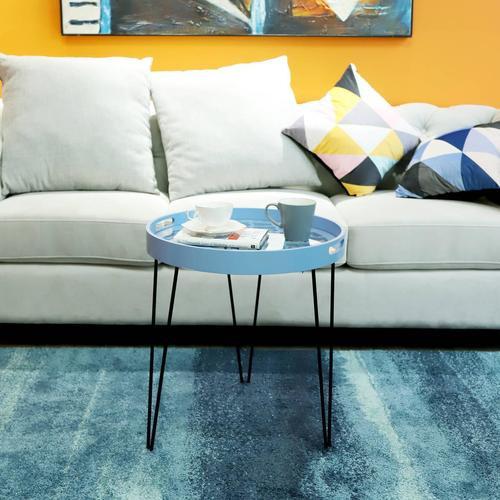 Beistelltisch Rund River Blau/schwarz - Blau/Schwarz, Basics, Glas/Holzwerkstoff (50/50/40cm) - Kayoom