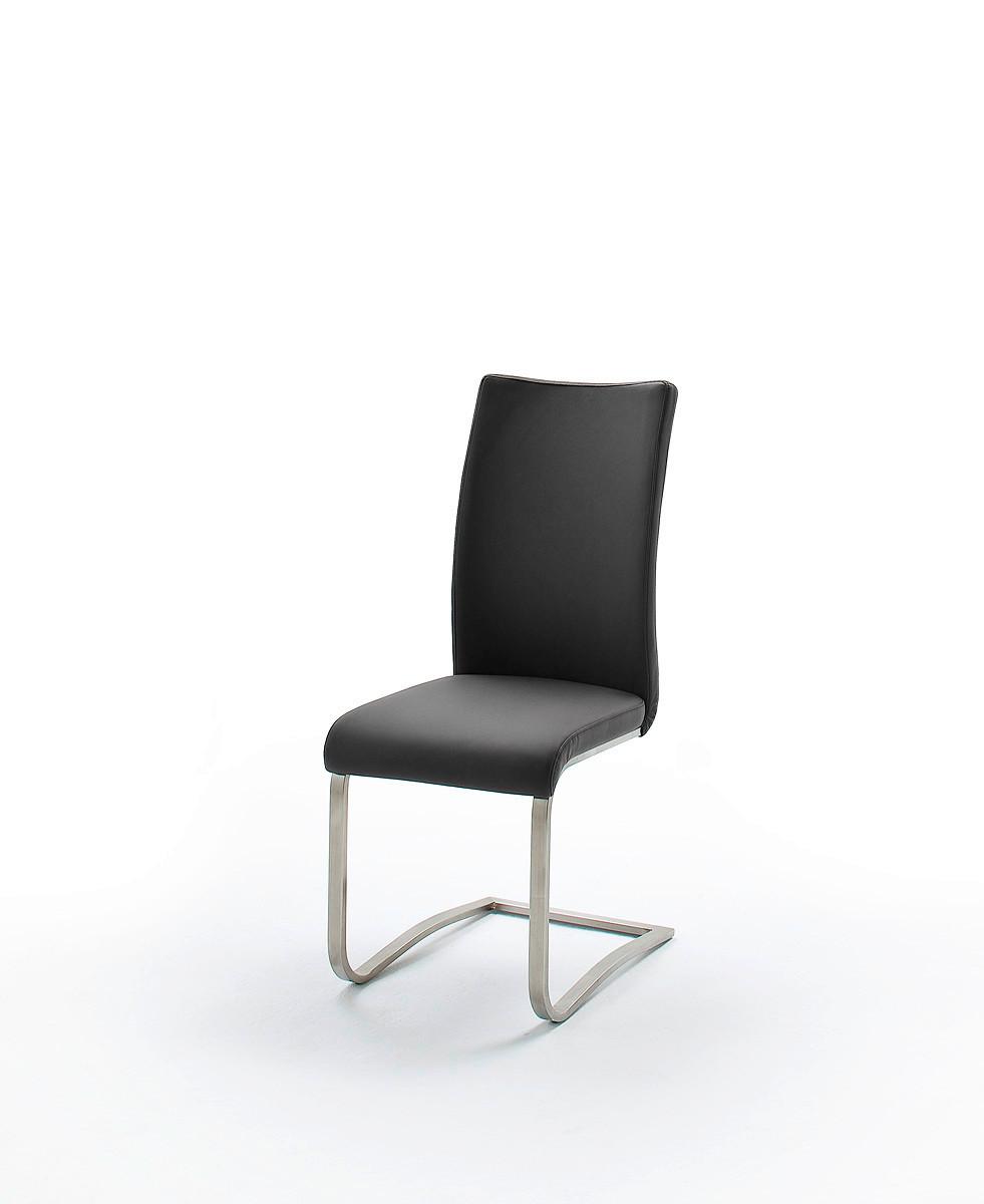 Schwingstuhl Arco 2 Leder Schwarz B: 43 cm - Edelstahlfarben/Schwarz, KONVENTIONELL, Leder/Metall (43/102/52cm)