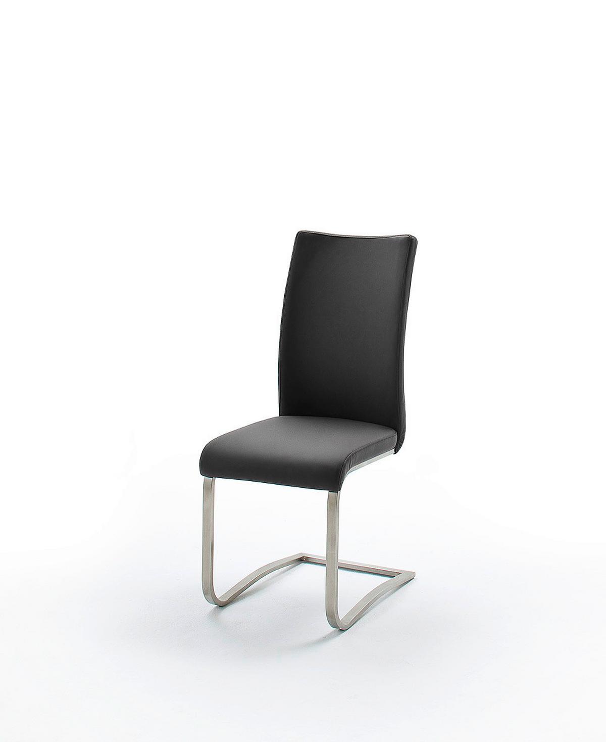 Schwingstuhl Arco 2 Leder Schwarz B: 43 cm - Edelstahlfarben/Schwarz, KONVENTIONELL, Leder/Metall (43/102/52cm)