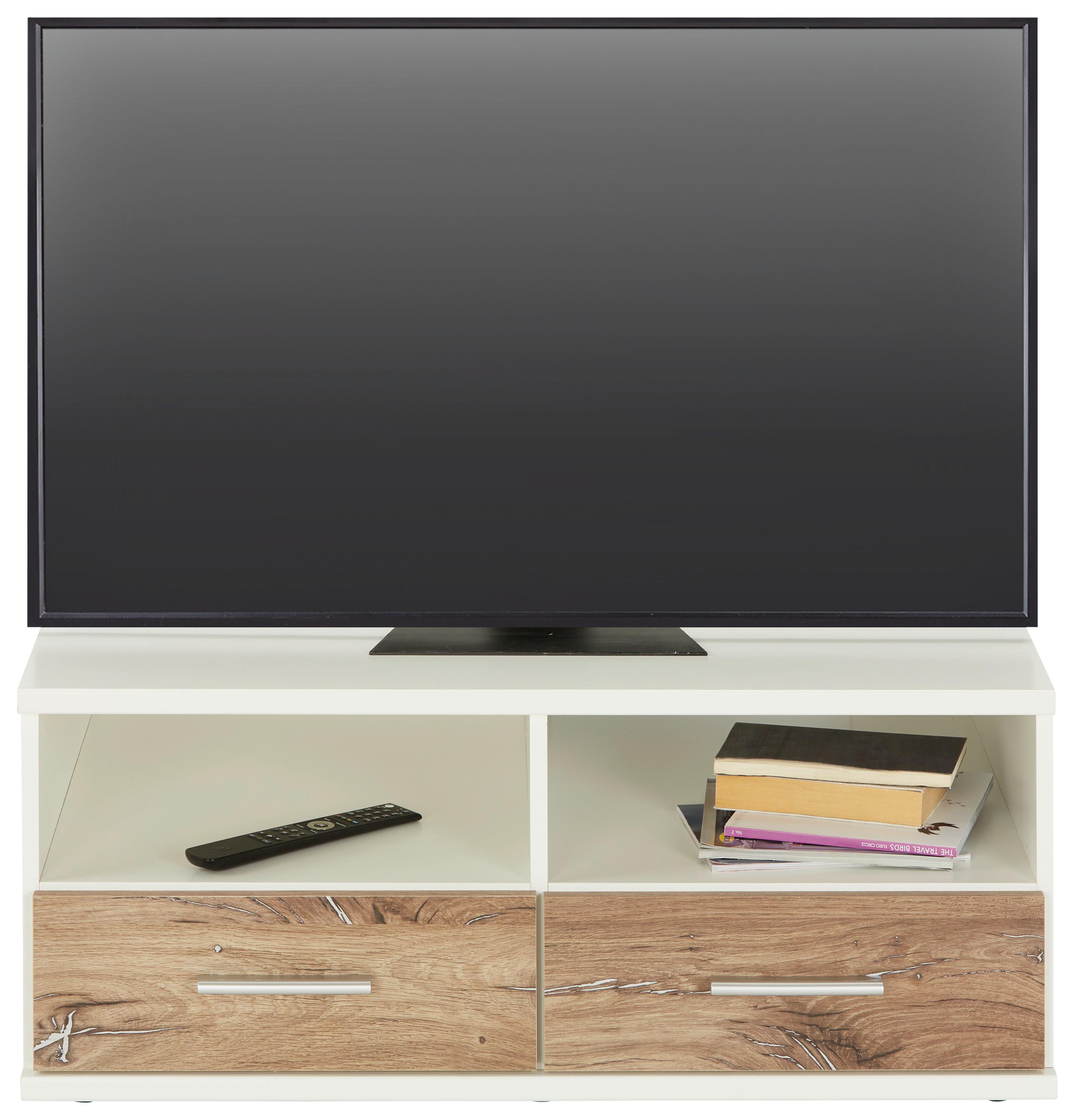 TV-diel YOUNG v dekore biela/dub Flagstaff - farba duba/hliníková, Konventionell, kompozitné drevo/plast (92/40/59cm)