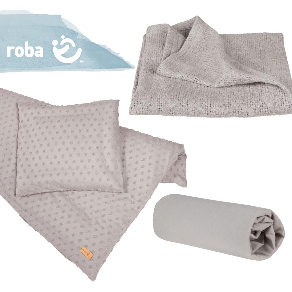 Bettwäschegeschenkset altrosa Bio-Jersey 3-Teilig. Set - Hellgrau, MODERN, Textil - Roba