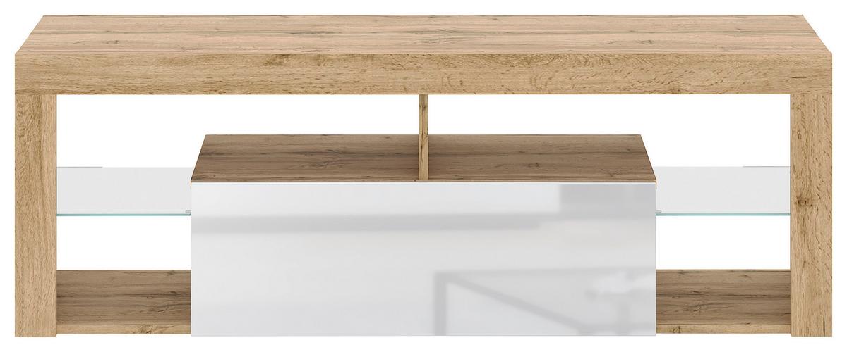 TV-Lowboard Everest B: 140 cm Wotan Eiche Dekor Weiß - Eiche Wotan/Schwarz, Design, Glas/Holzwerkstoff (140/50,5/35cm) - Livetastic