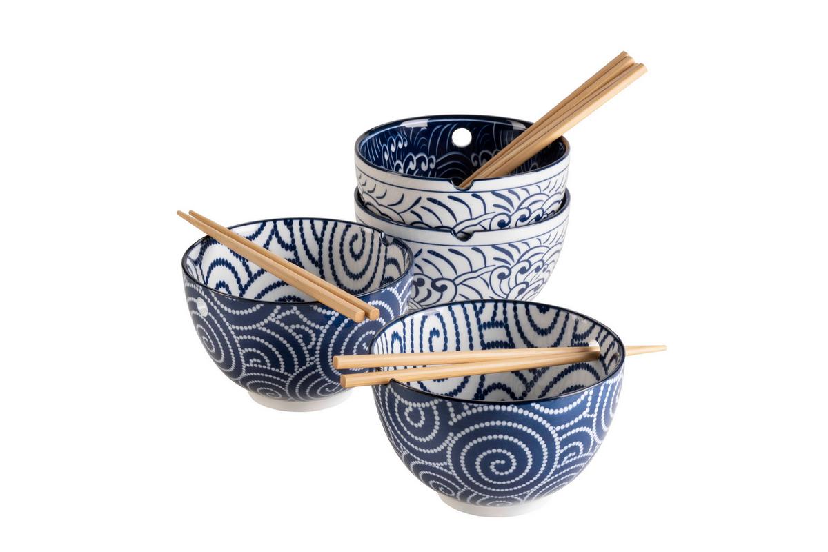 Schüsselset Jurka Blau/weiß, 8-Teilig - Blau/Weiß, Trend, Holz/Keramik - Mäser