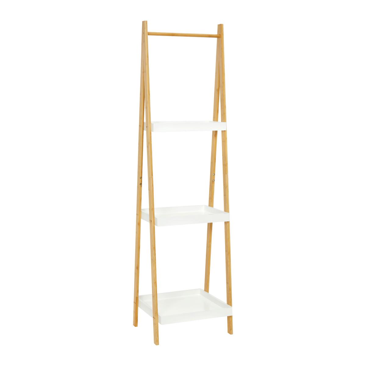 Regál z bambusu Mirela - biela/prírodná farba, Modern, kompozitné drevo/prírodné materiály (43/160/40cm) - Bessagi Home