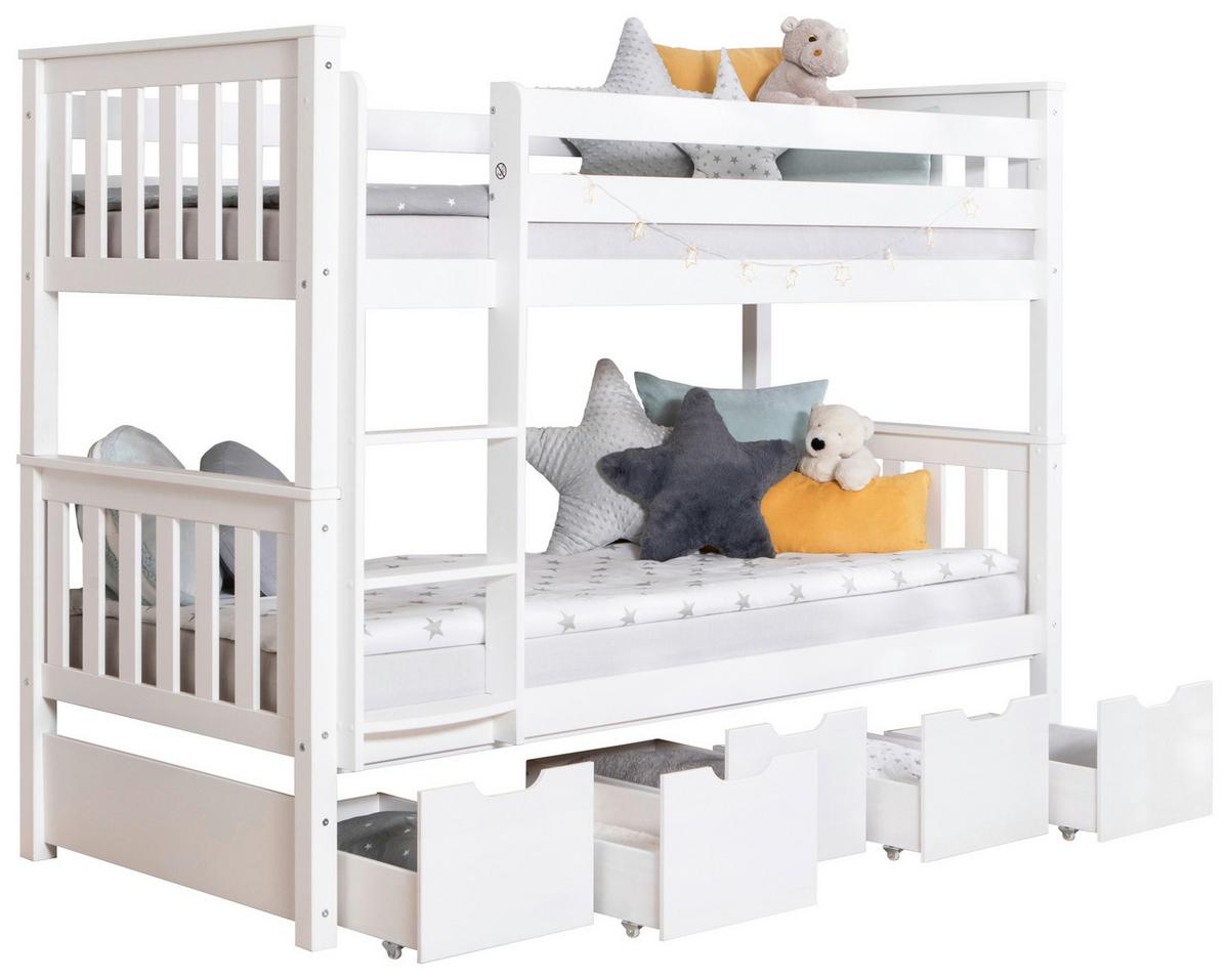 Etagenbett Sammy Weiß Kiefer Massiv 90 Cm M. Stauraum - Weiß, MODERN, Holz (90/200cm) - MID.YOU