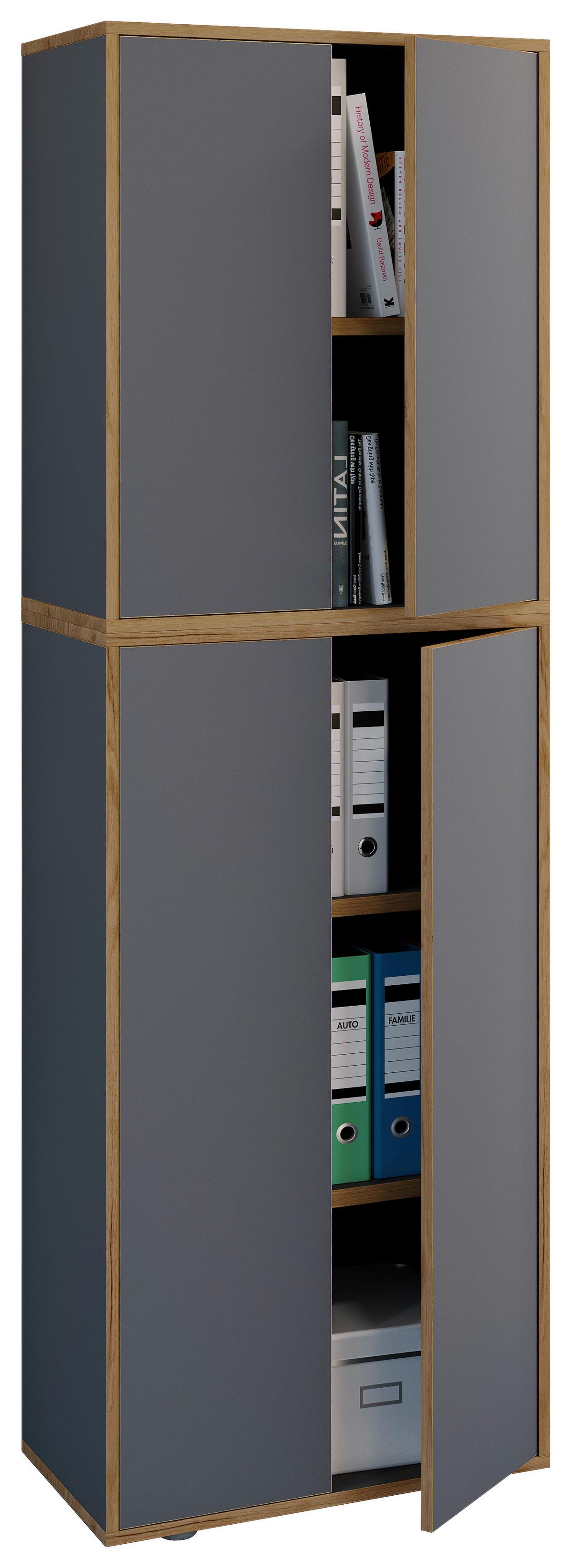 Aktenschrank Anthrazit Inkl. 3 Einlegeböden - Honigeiche/Anthrazit, Design, Holzwerkstoff (60/183cm) - MID.YOU