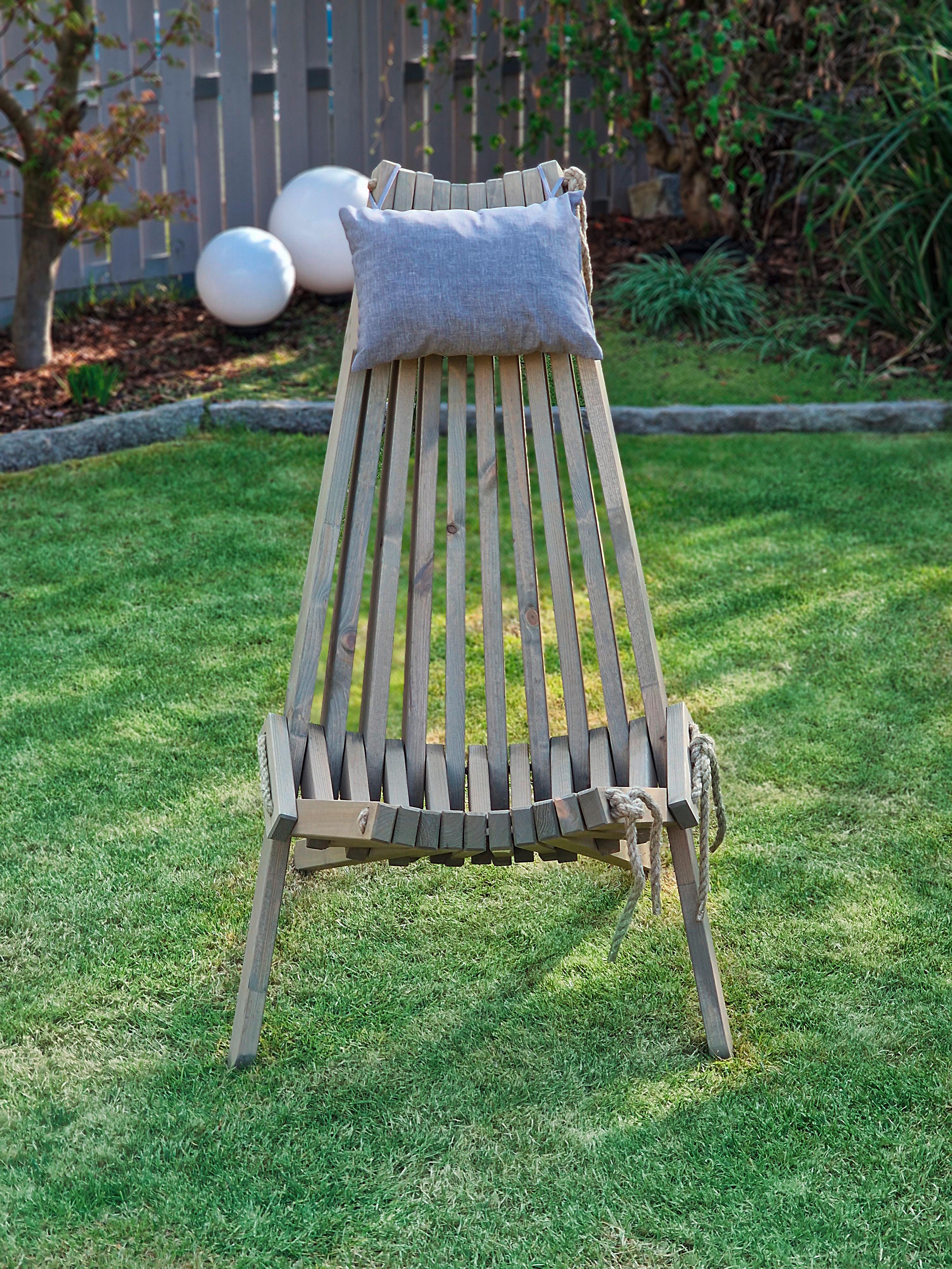 Garten-Relaxsessel Falun Holz Klappbar, mit Zierkissen - Grau, MODERN, Holz/Textil (69/104/93cm) - Gardenson