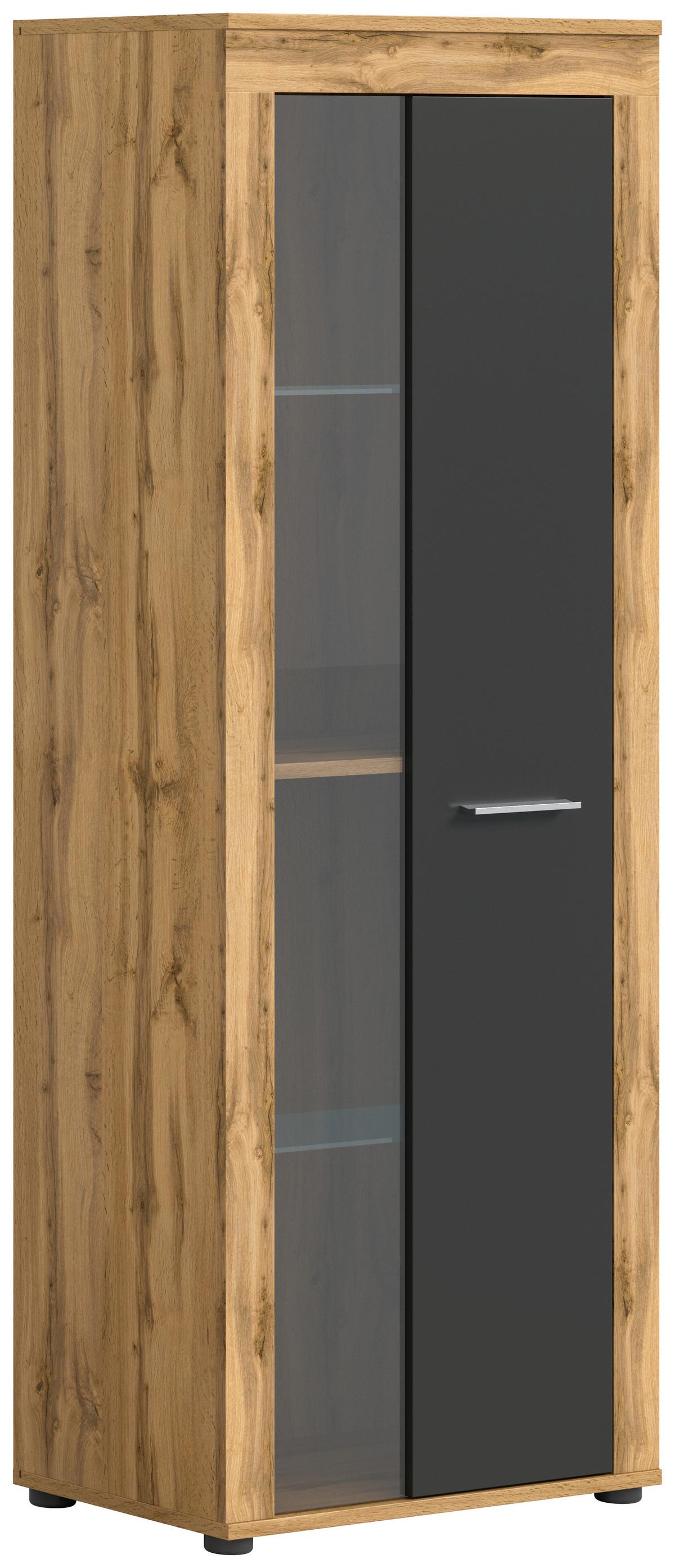 Vitrine Jam Eiche Dekor/grau B: 60 Cm - Eiche Wotan/Schwarz, Design, Glas/Holzwerkstoff (60/159/35cm) - MID.YOU