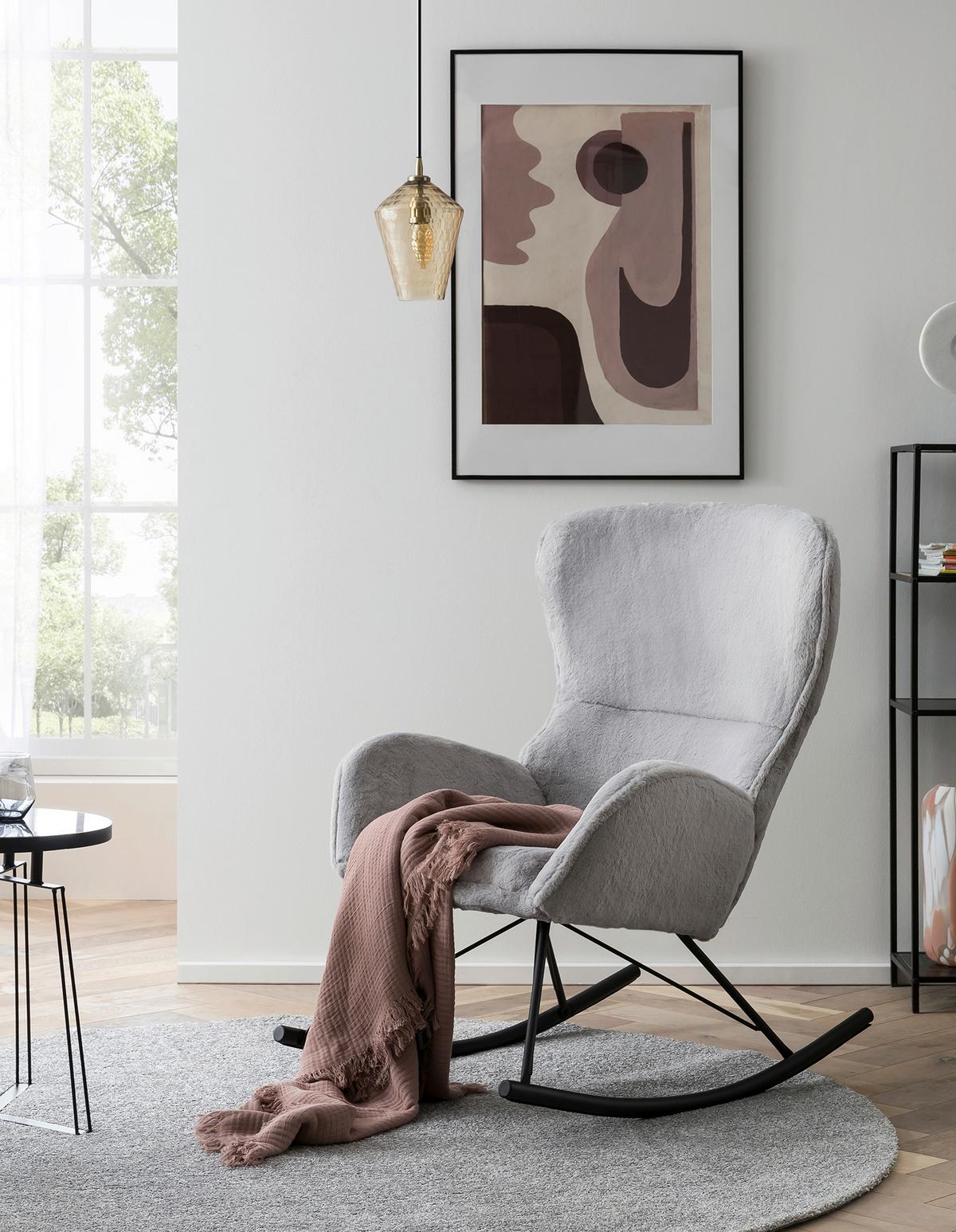 Schaukelstuhl Schwarz, Hellgrau B: 70 cm - Hellgrau/Schwarz, MODERN, Textil (70/102/94cm) - Livetastic