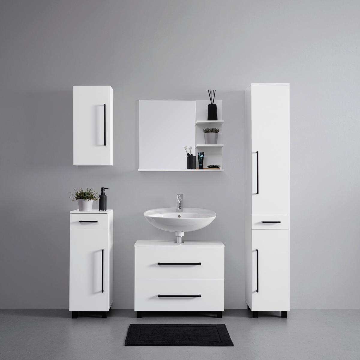 Závesná skrinka MARIANNE biela - čierna/biela, Modern, kov/kompozitné drevo (30/64/20cm) - Bessagi Home