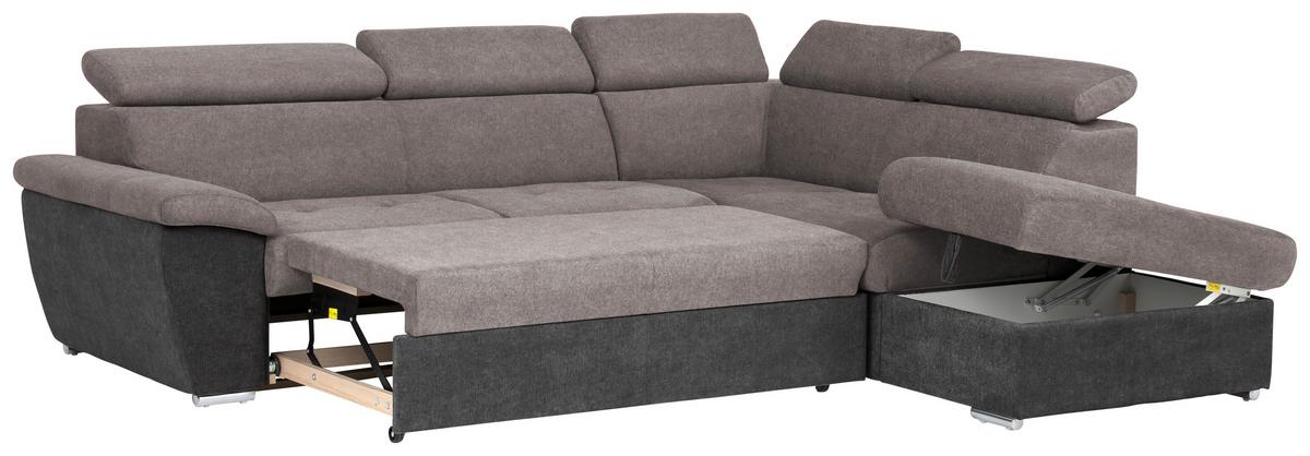 Ecksofa Mit Schlaffunktion Antero Und Bettkasten Grau - Chromfarben/Schwarz, Design, Textil (262/216cm) - Livetastic