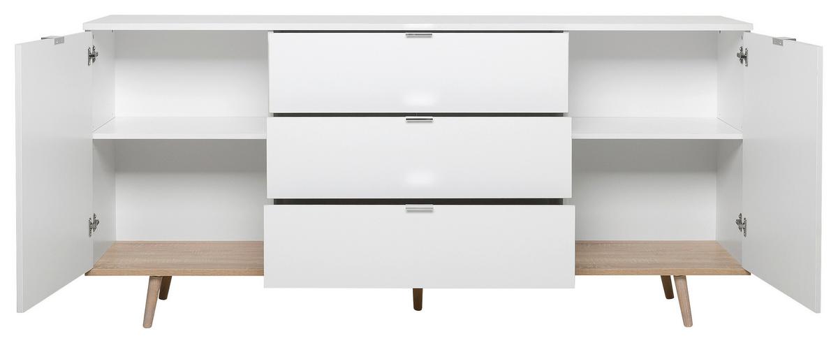 Sideboard Teilmassiv, 3 Laden 180cm Göteborg 51 Sonoma Eiche - Weiß/Sonoma Eiche, KONVENTIONELL, Holzwerkstoff (180/87/40cm) - MID.YOU