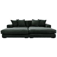 Ecksofa Funny Links mit Hocker Dunkelgrün,Schenkel: 195x285cm - Dunkelgrün/Schwarz, Basics, Textil (195/285cm) - Livetastic