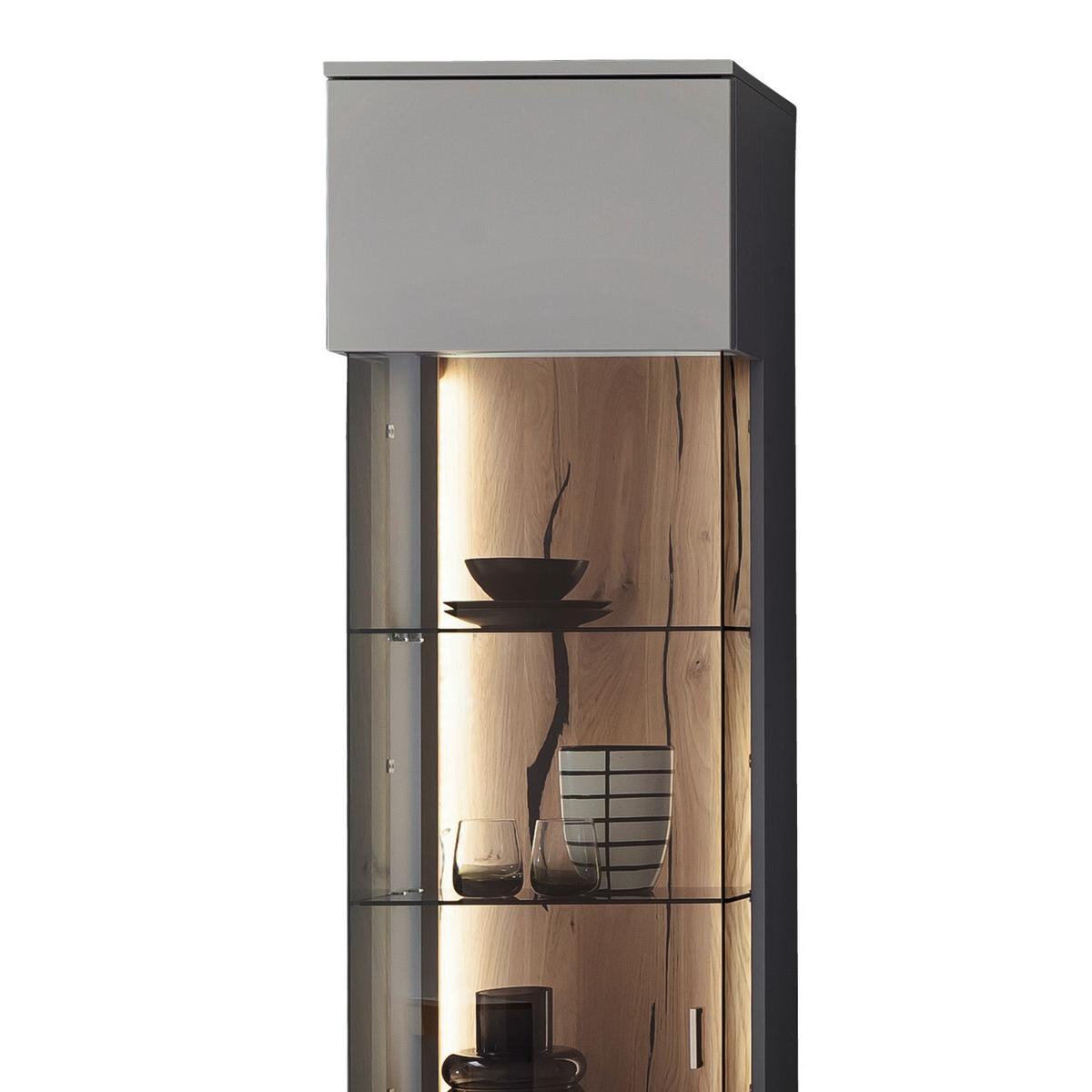Wohnkombination teilmassiv 3--teilig. Sevilla Grau/Eiche - Eichefarben/Schwarz, Design, Glas/Holzwerkstoff (276/207/50cm) - MID.YOU