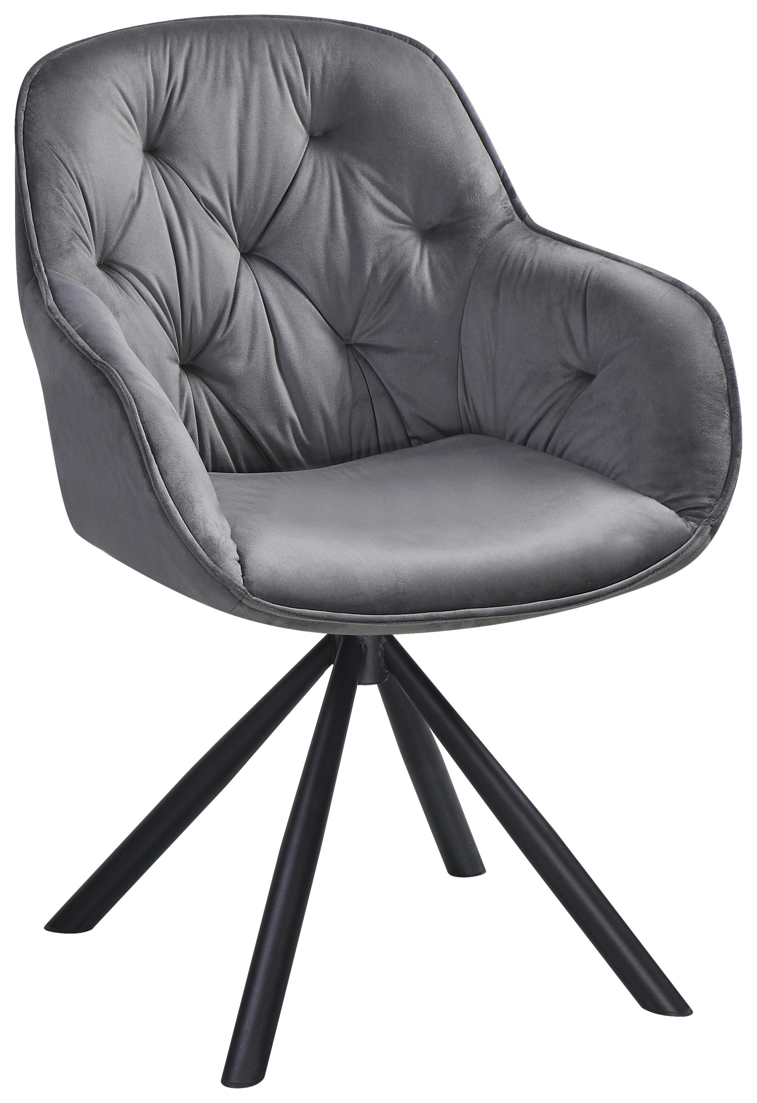 Armlehnstuhl Silvi Samt Grau 360° drehbar - Schwarz/Grau, KONVENTIONELL, Textil/Metall (62/85/62cm)