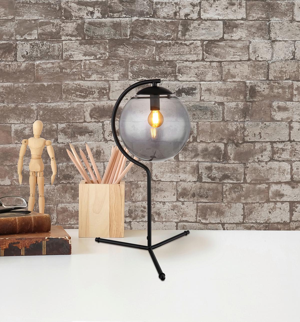 Tischlampe Porry Schwarz Mit Wippschalter - Schwarz, Basics, Glas/Metall (35/50cm) - Globo