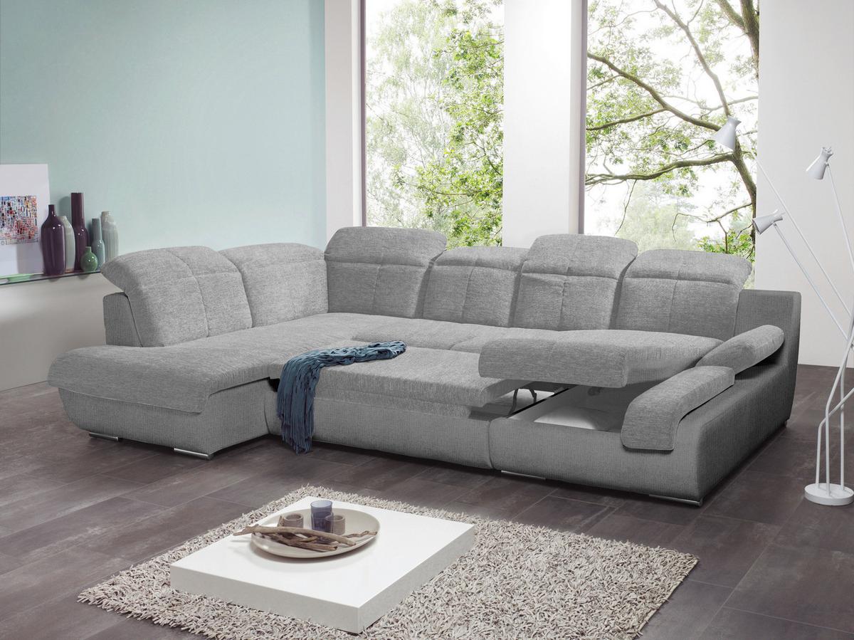 Wohnlandschaft Multi mit Schlaffunktion grau - Chromfarben/Grau, MODERN, Textil (228/345/184cm) - Luca Bessoni