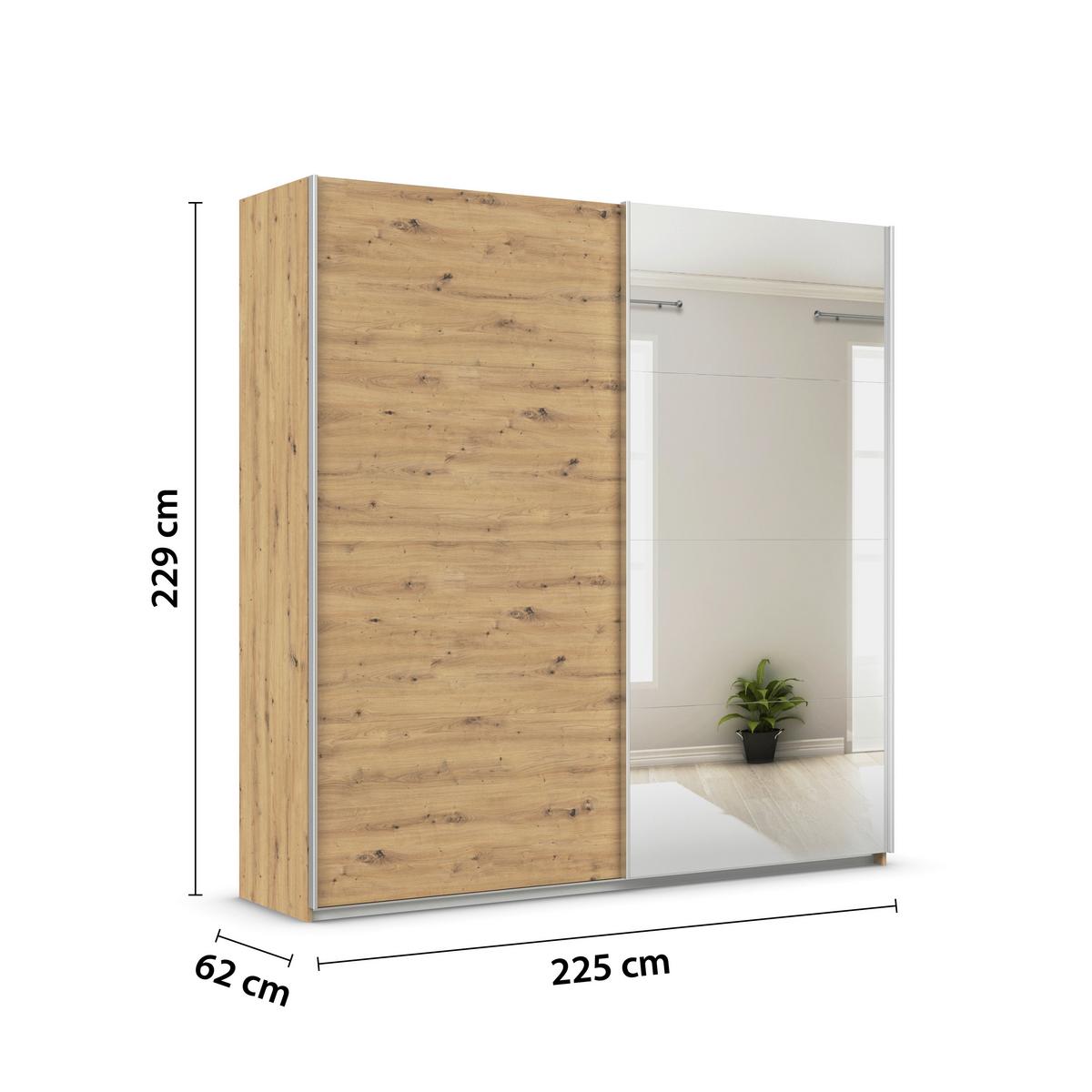 Schwebetürenschrank Feldkirch 225 maxihöhe - Silberfarben/Eiche Artisan, MODERN, Holzwerkstoff (225/229/62cm)
