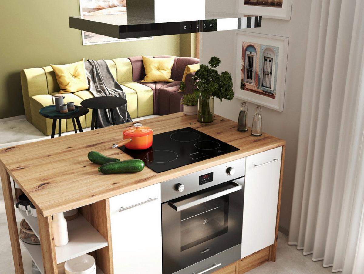 Küchenblock Hilde Inselküche 280 Cm - Wildeiche/Weiß, Design, Holzwerkstoff (280-150cm) - Respekta