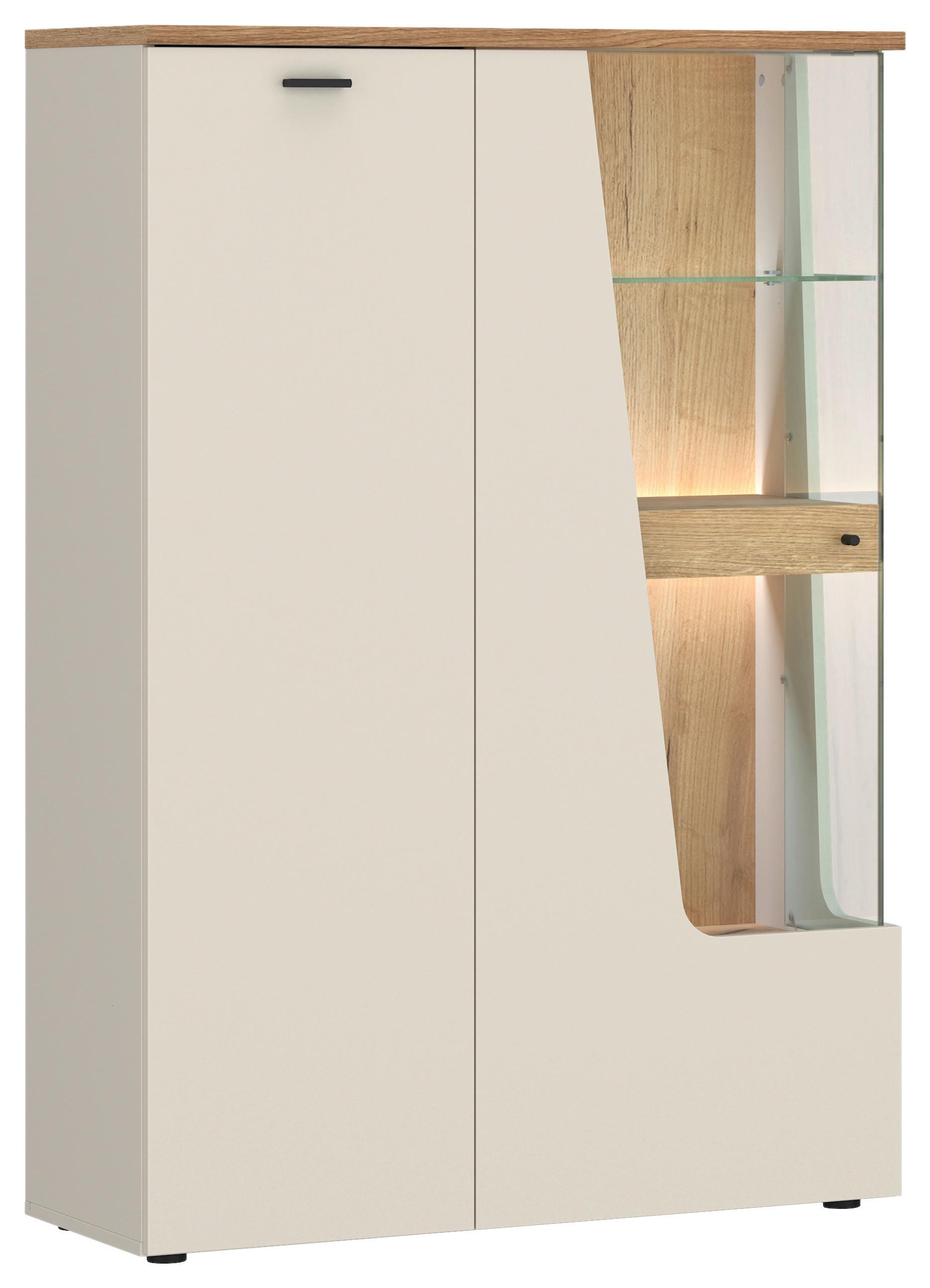 Vitrine 2-Türig, Cut Out B: 95 cm, Kaschmir/Eichefarben - Kaschmir/Eichefarben, MODERN, Glas/Holzwerkstoff (95/140/40cm) - Premium Living