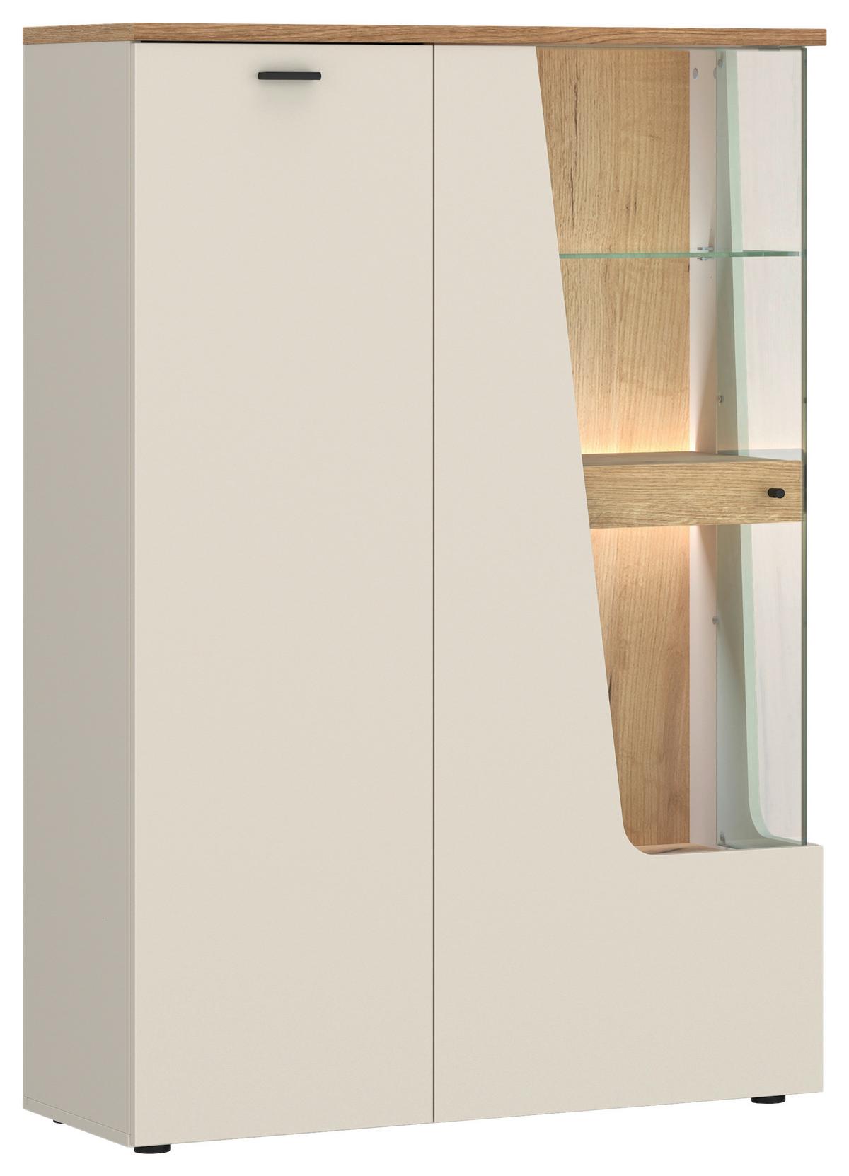 Vitrine 2-Türig, Cut Out B: 95 cm, Kaschmir/Eichefarben - Kaschmir/Eichefarben, MODERN, Glas/Holzwerkstoff (95/140/40cm) - Premium Living