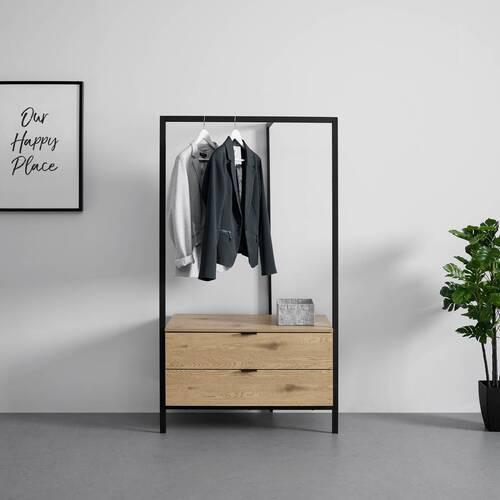 Věšák s komodou do předsíně CONNOR barva dubu - barvy dubu, Moderní, kov/dřevo (90/160/43cm) - Bessagi Home