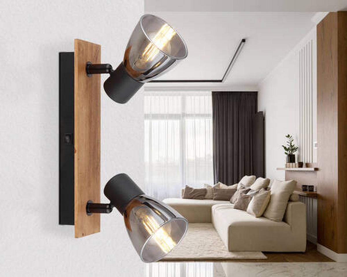 Strahler 54307-2w - Dunkelbraun/Schwarz, Natur, Glas/Holz (25/7/15,5cm) - Globo